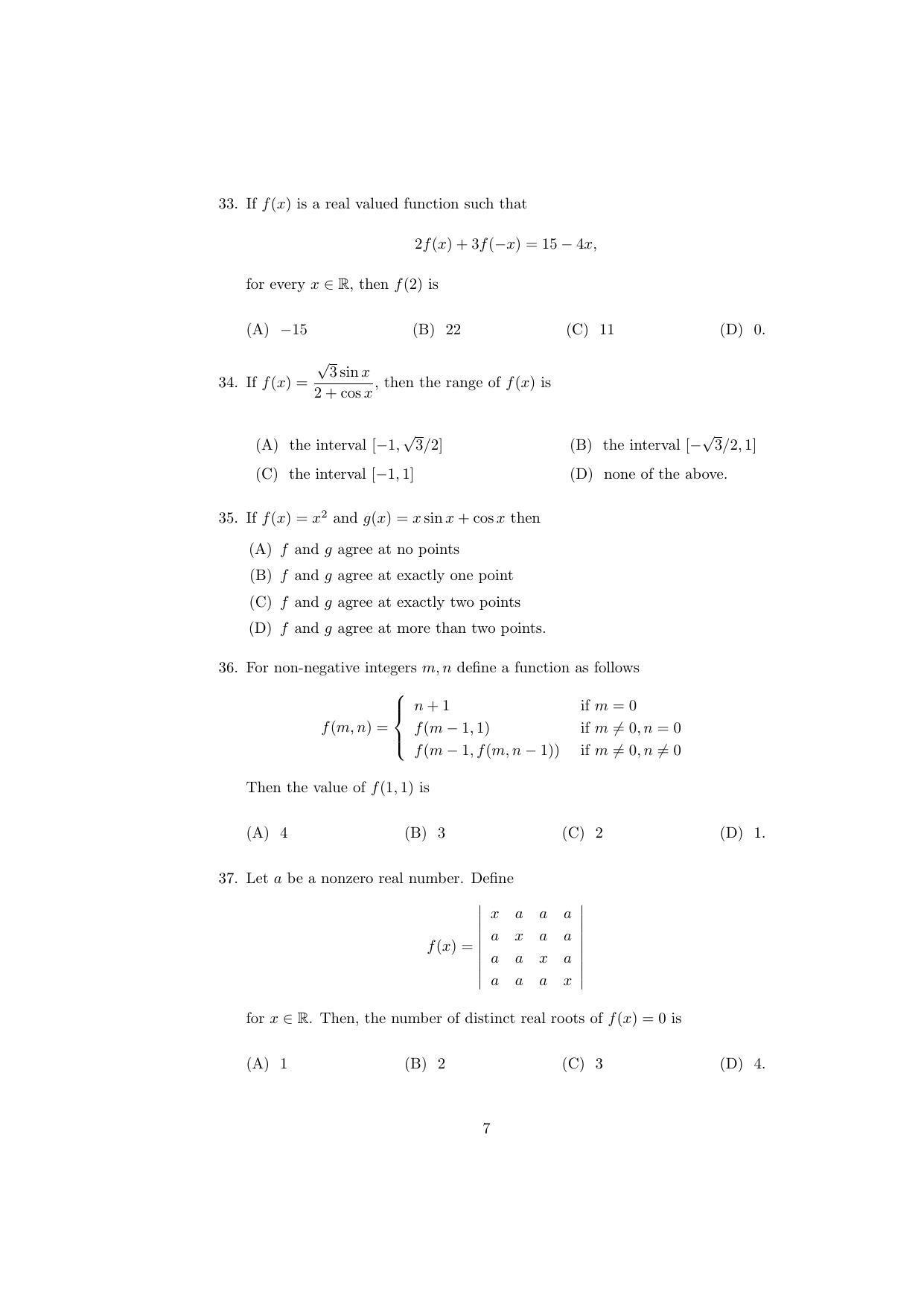 ISI Admission Test MMA (MCQ- Type) 2015 Sample Paper - Page 7