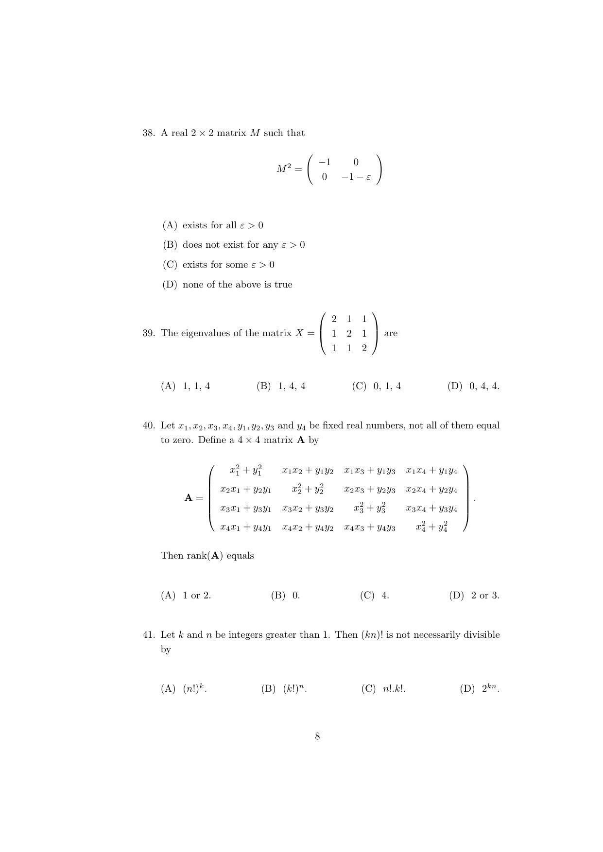 ISI Admission Test MMA (MCQ- Type) 2015 Sample Paper - Page 8