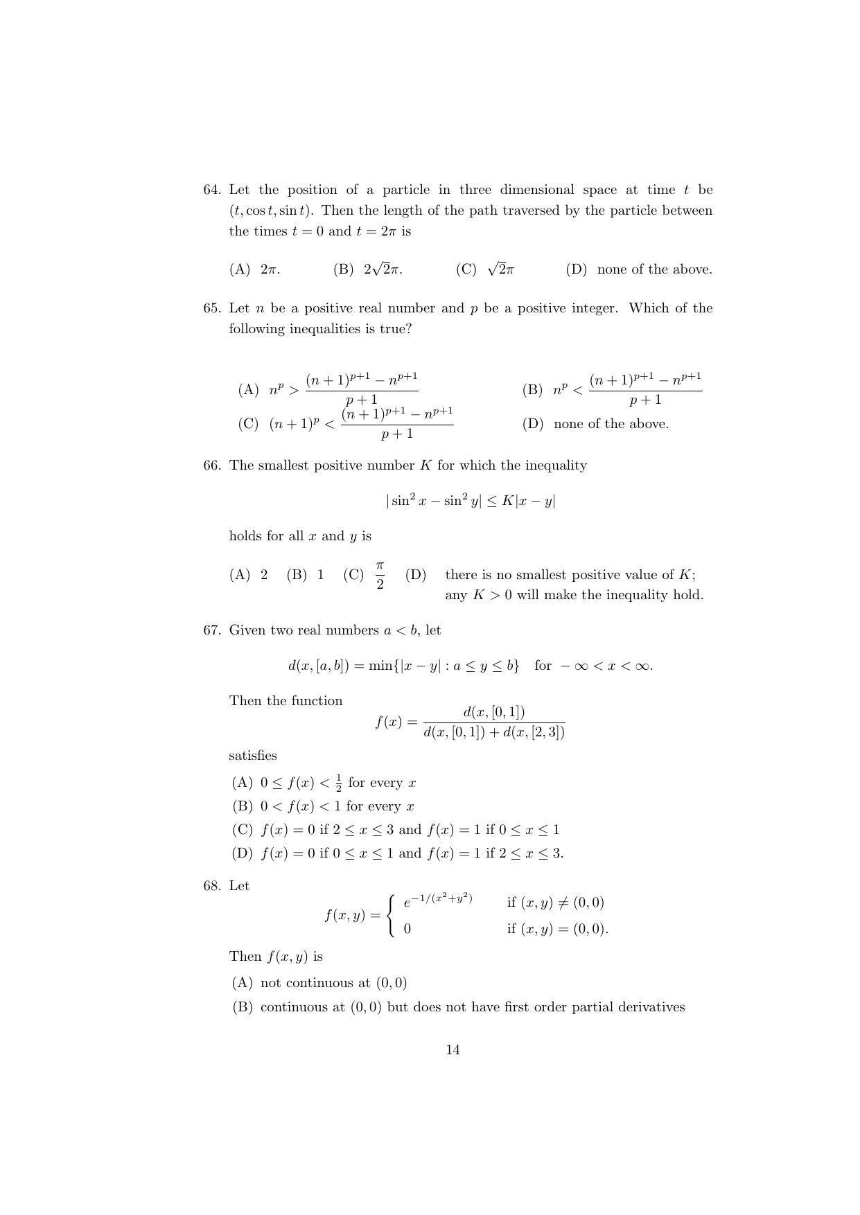 ISI Admission Test MMA (MCQ- Type) 2015 Sample Paper - Page 14