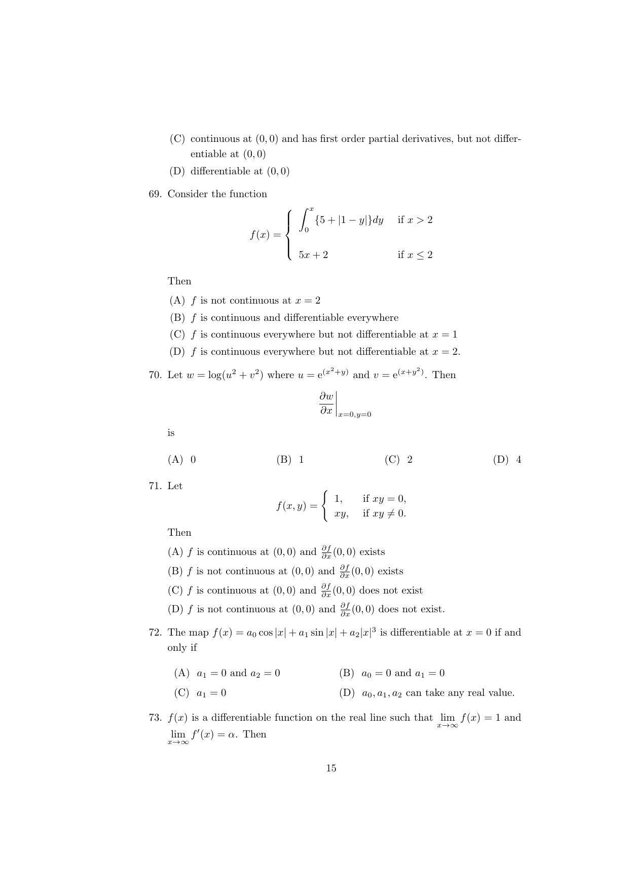 ISI Admission Test MMA (MCQ- Type) 2015 Sample Paper - Page 15
