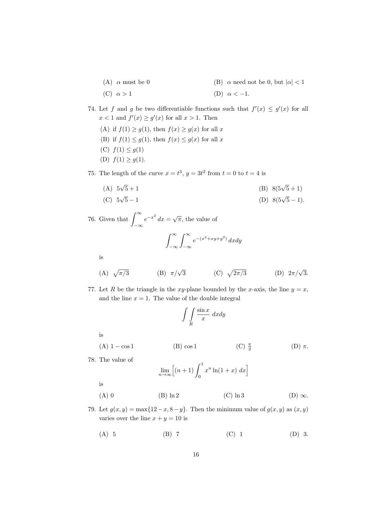 ISI Admission Test MMA (MCQ- Type) 2015 Sample Paper - Page 16