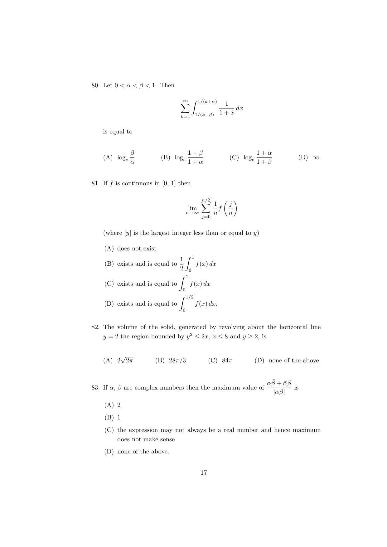 ISI Admission Test MMA (MCQ- Type) 2015 Sample Paper - Page 17