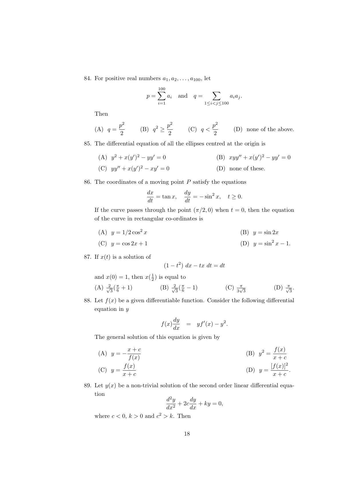 ISI Admission Test MMA (MCQ- Type) 2015 Sample Paper - Page 18