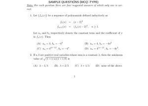 ISI Admission Test MMA (MCQ- Type) 2015 Sample Paper