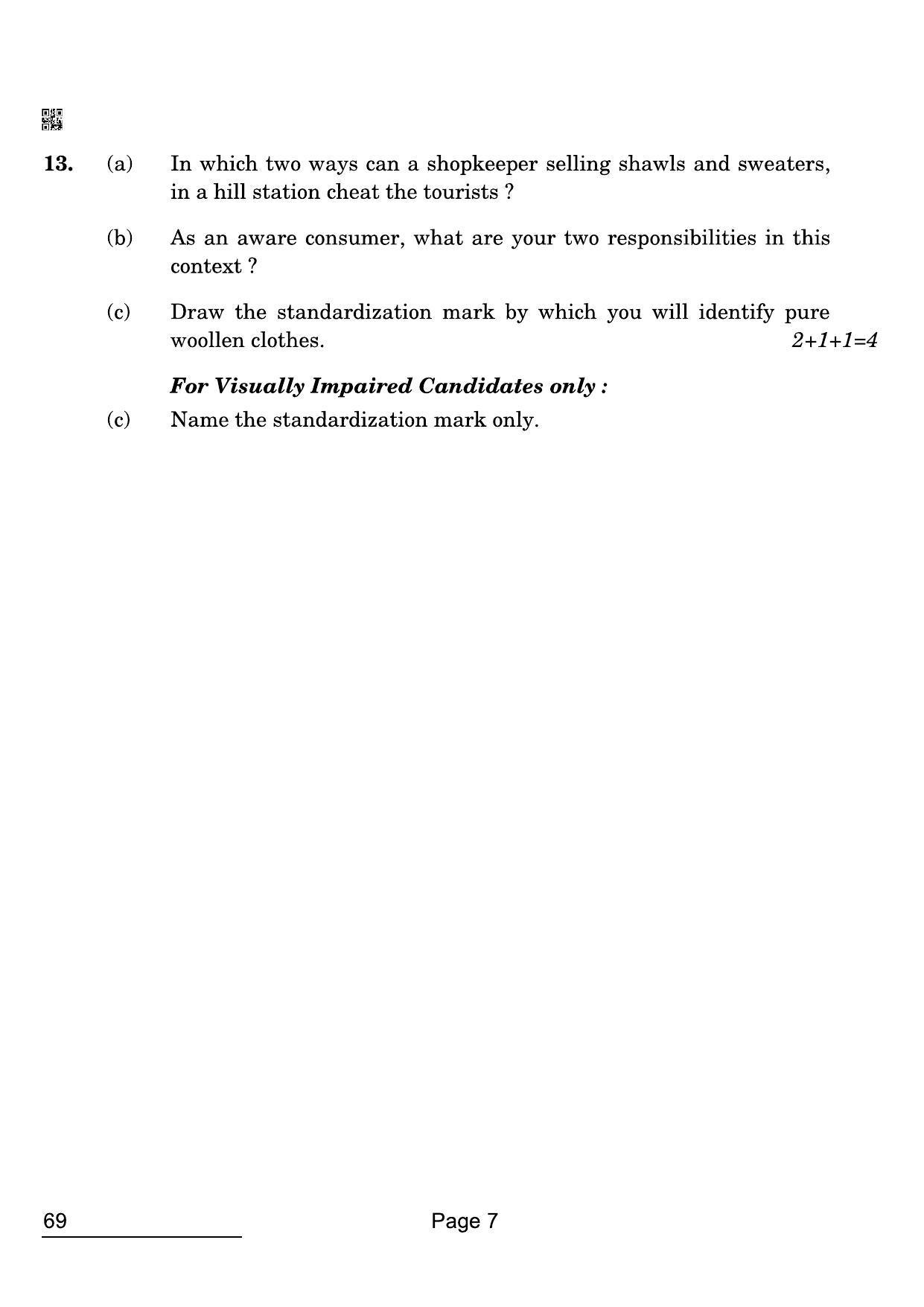 CBSE Class 12 69 Home Science. 2022 Compartment Question Paper - Page 7