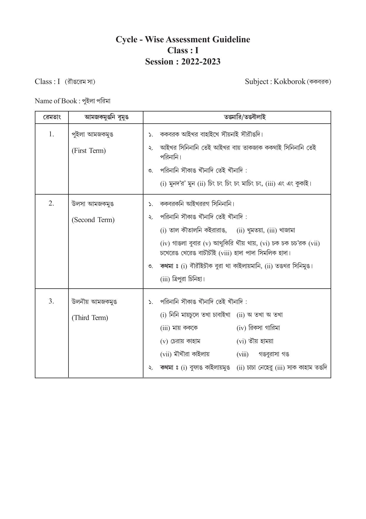 TBSE Class 1 Syllabus - Page 3