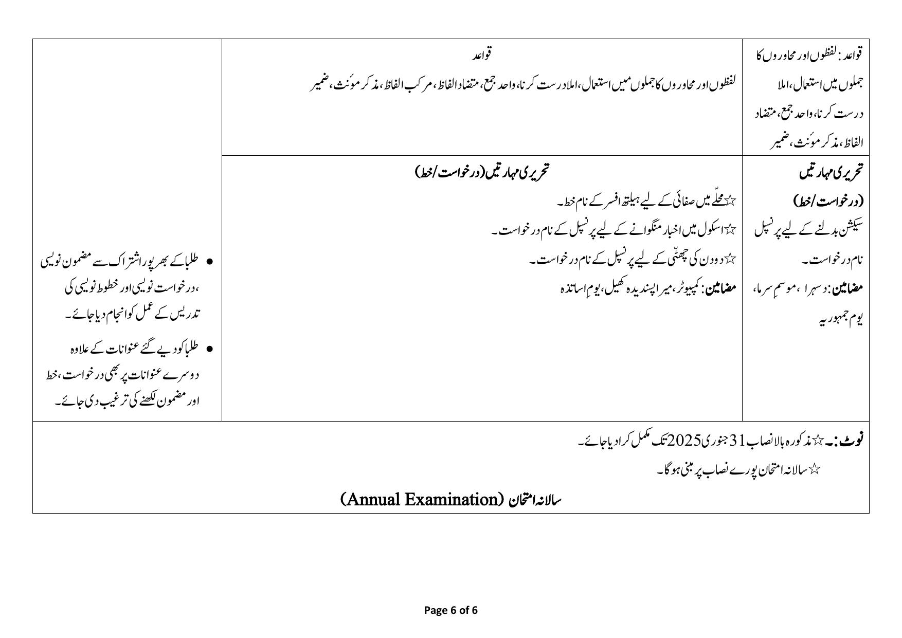 Edudel Class 7 Urdu-A (Urdu Medium) Syllabus 2025 - Page 6