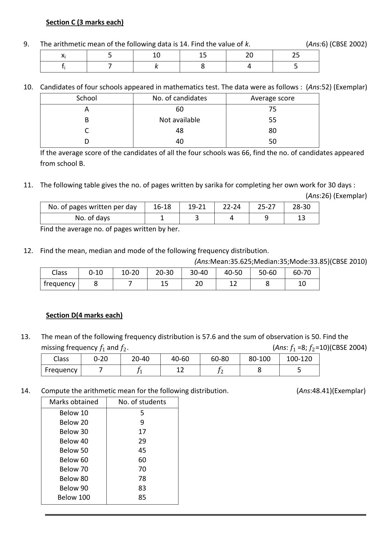 CBSE Worksheets for Class 10 Maths Statistics Assignment 8 - Page 2