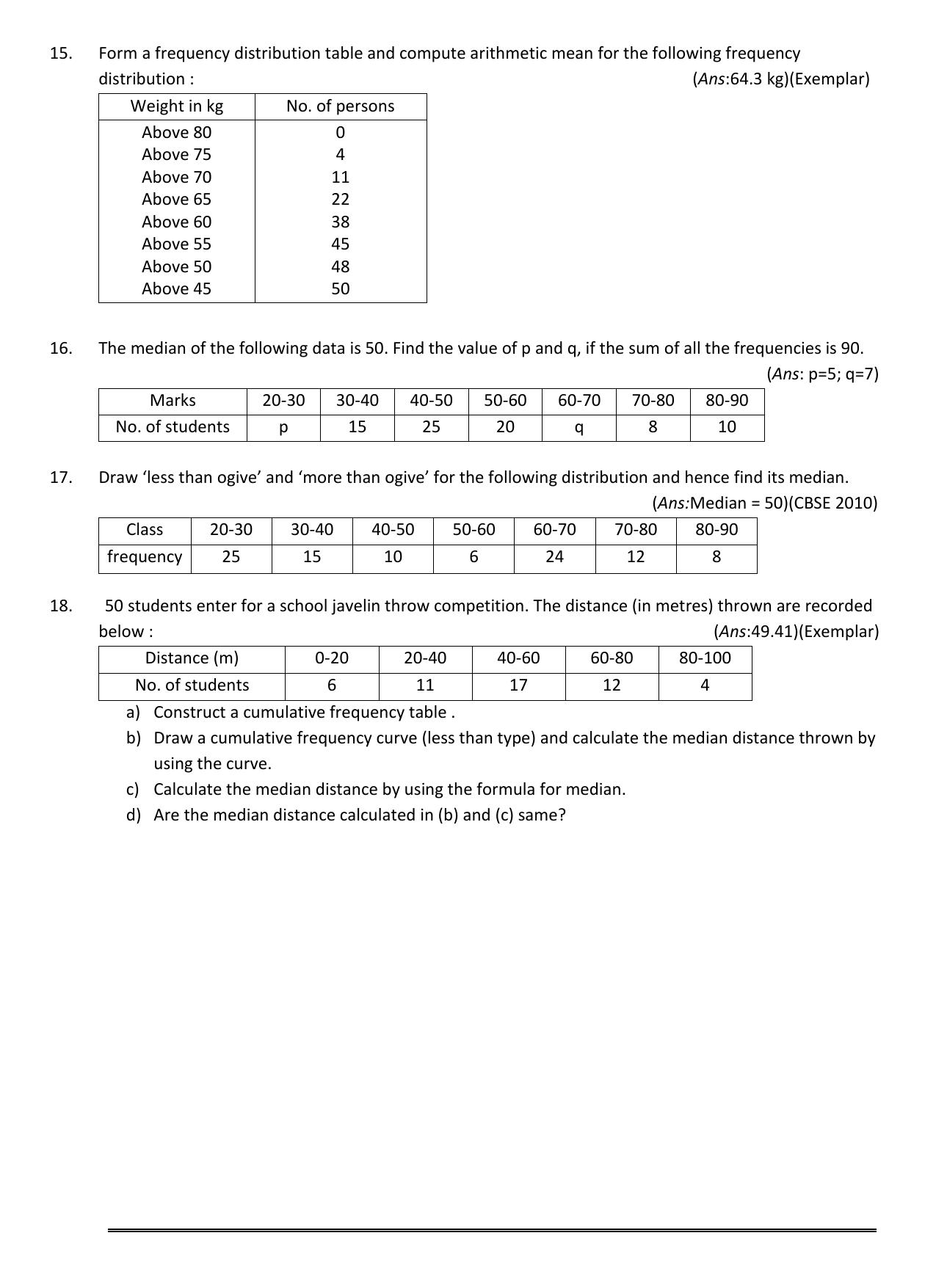 CBSE Worksheets for Class 10 Maths Statistics Assignment 8 - Page 3