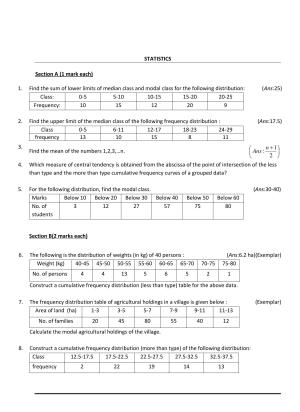 CBSE Worksheets for Class 10 Maths Statistics Assignment 8