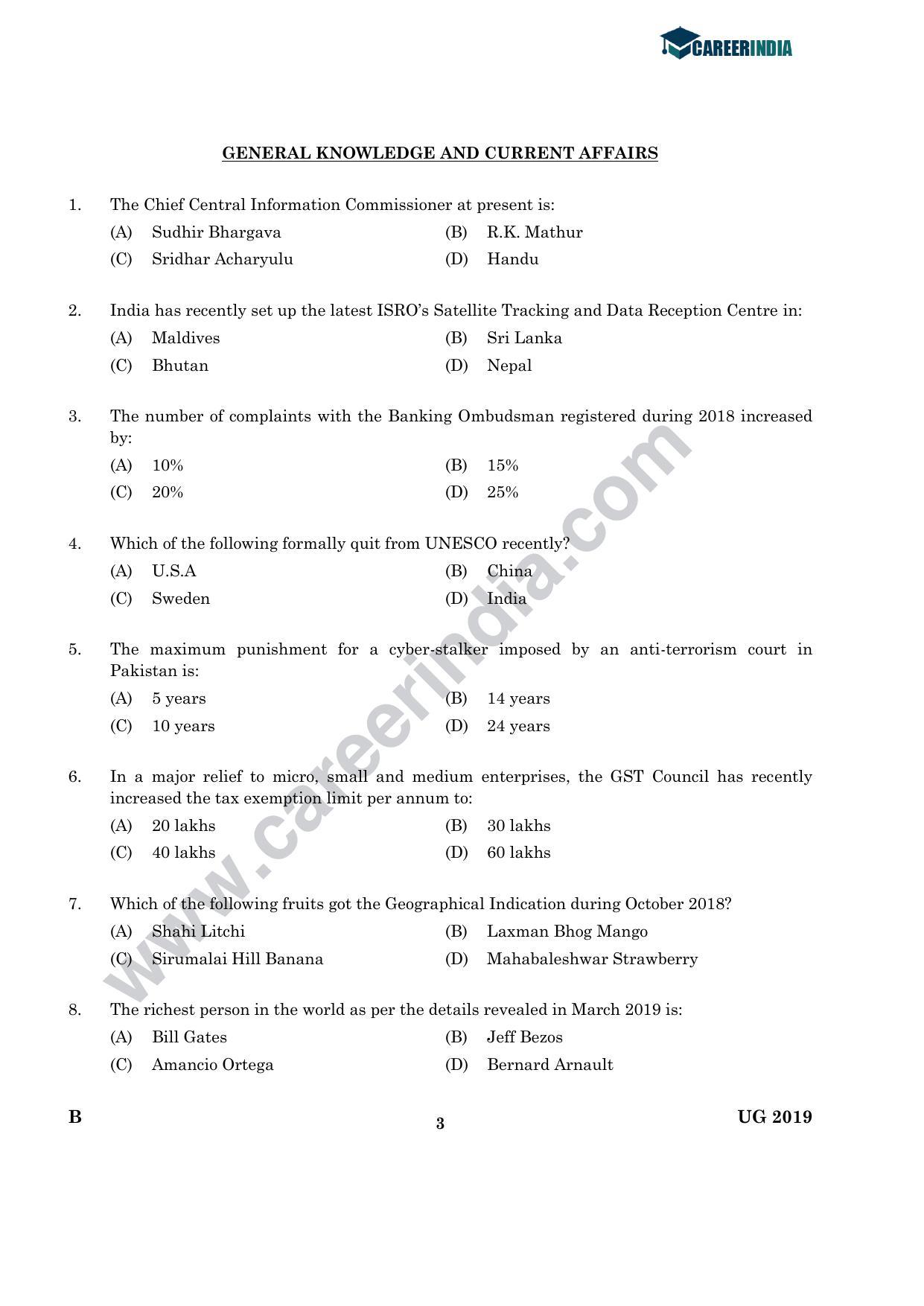 CLAT 2019 UG GK-&-Current-Affair Question Paper - Page 2