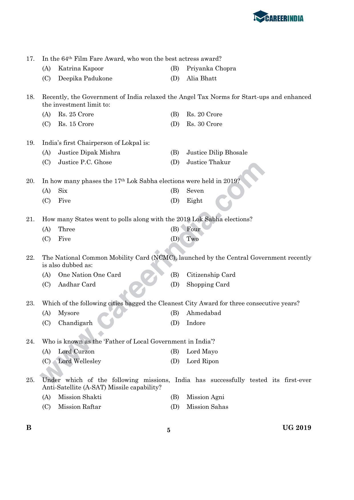 CLAT 2019 UG GK-&-Current-Affair Question Paper - Page 4