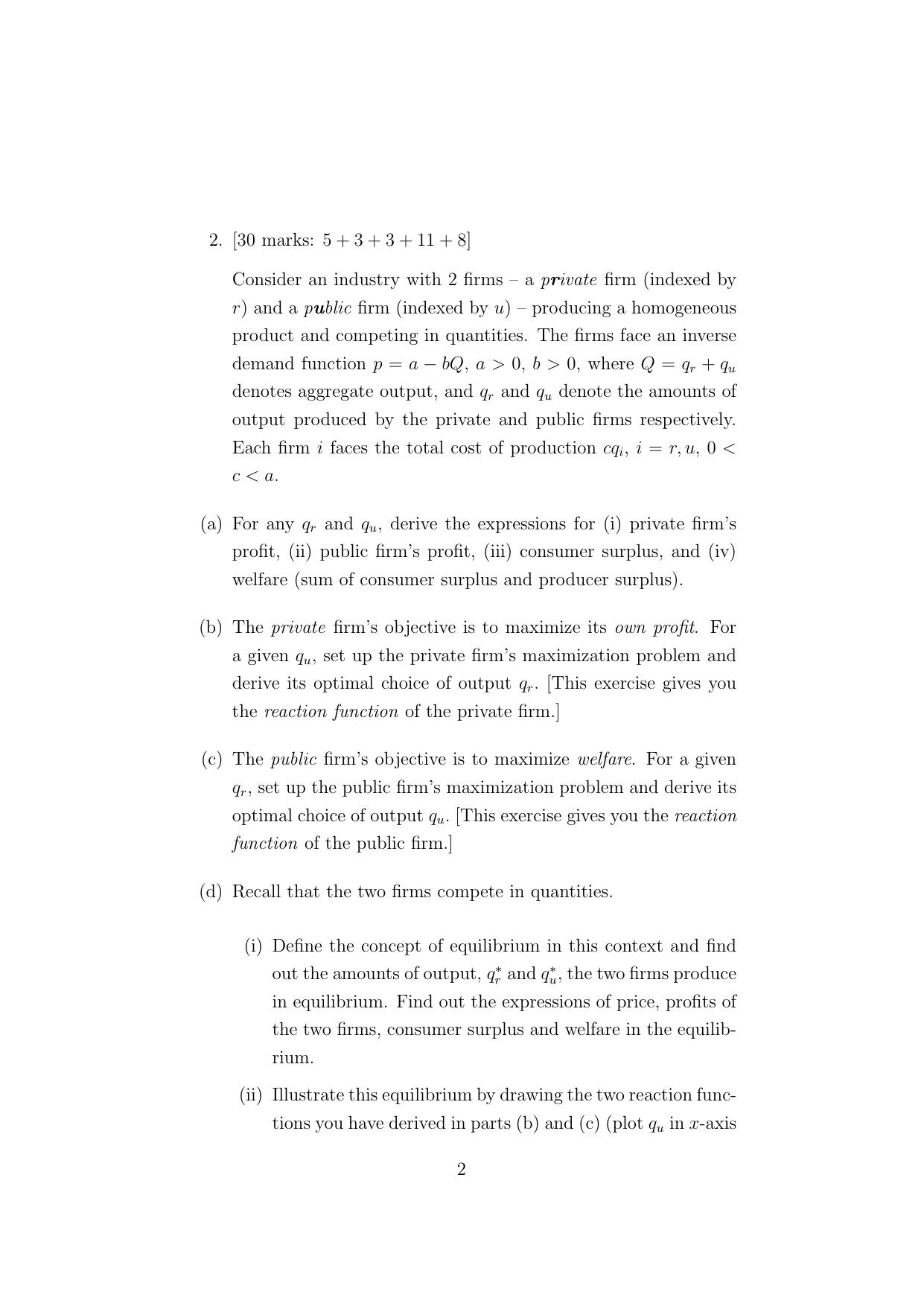 ISI Admission Test M.S.(QE) - Quantitative Economics (PEB) 2024 Sample Paper - Page 2