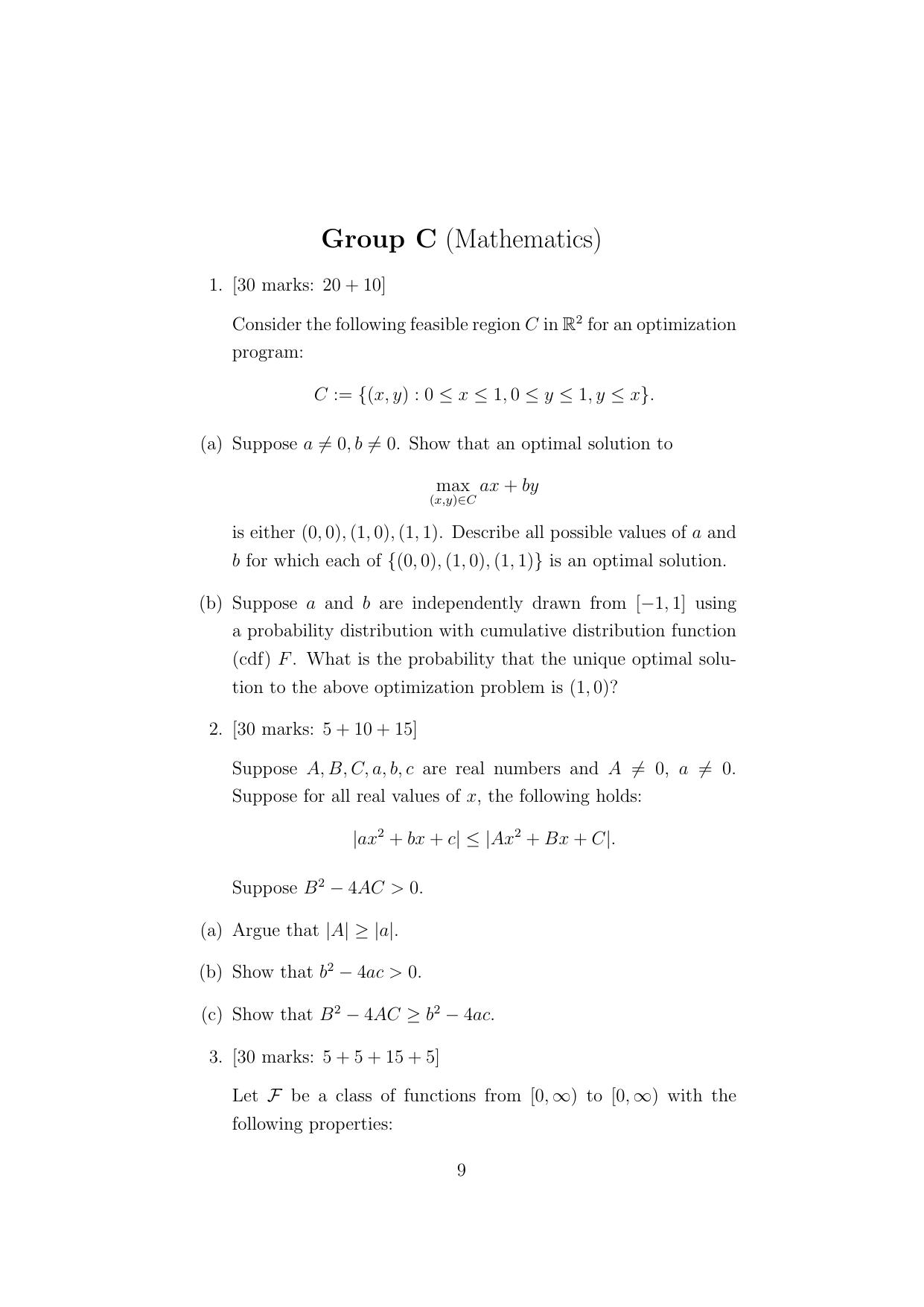 ISI Admission Test M.S.(QE) - Quantitative Economics (PEB) 2024 Sample Paper - Page 9