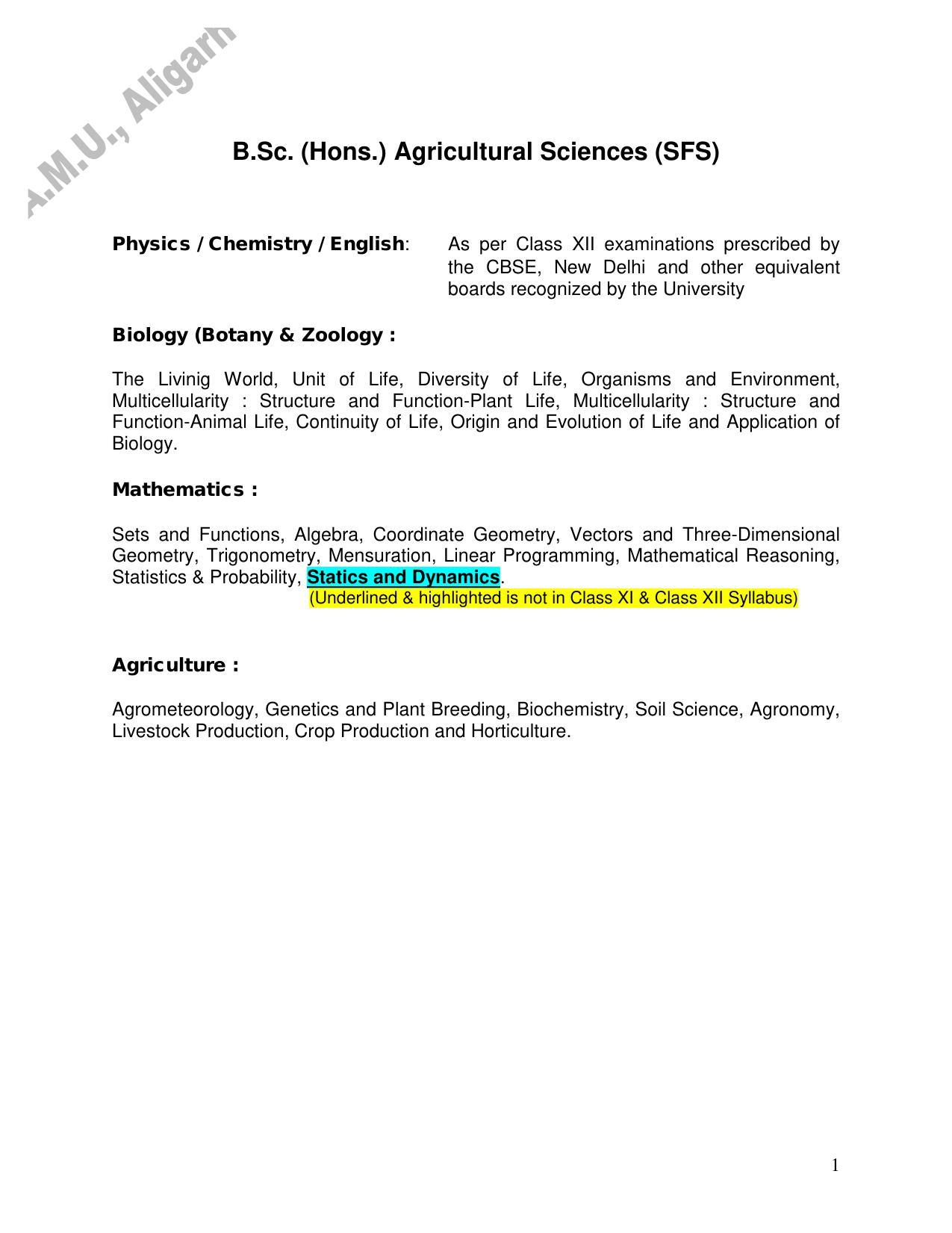 AMU Entrance Exam: AMU Entrance Exam: B.Sc (Hons) Agriculture - Page 1