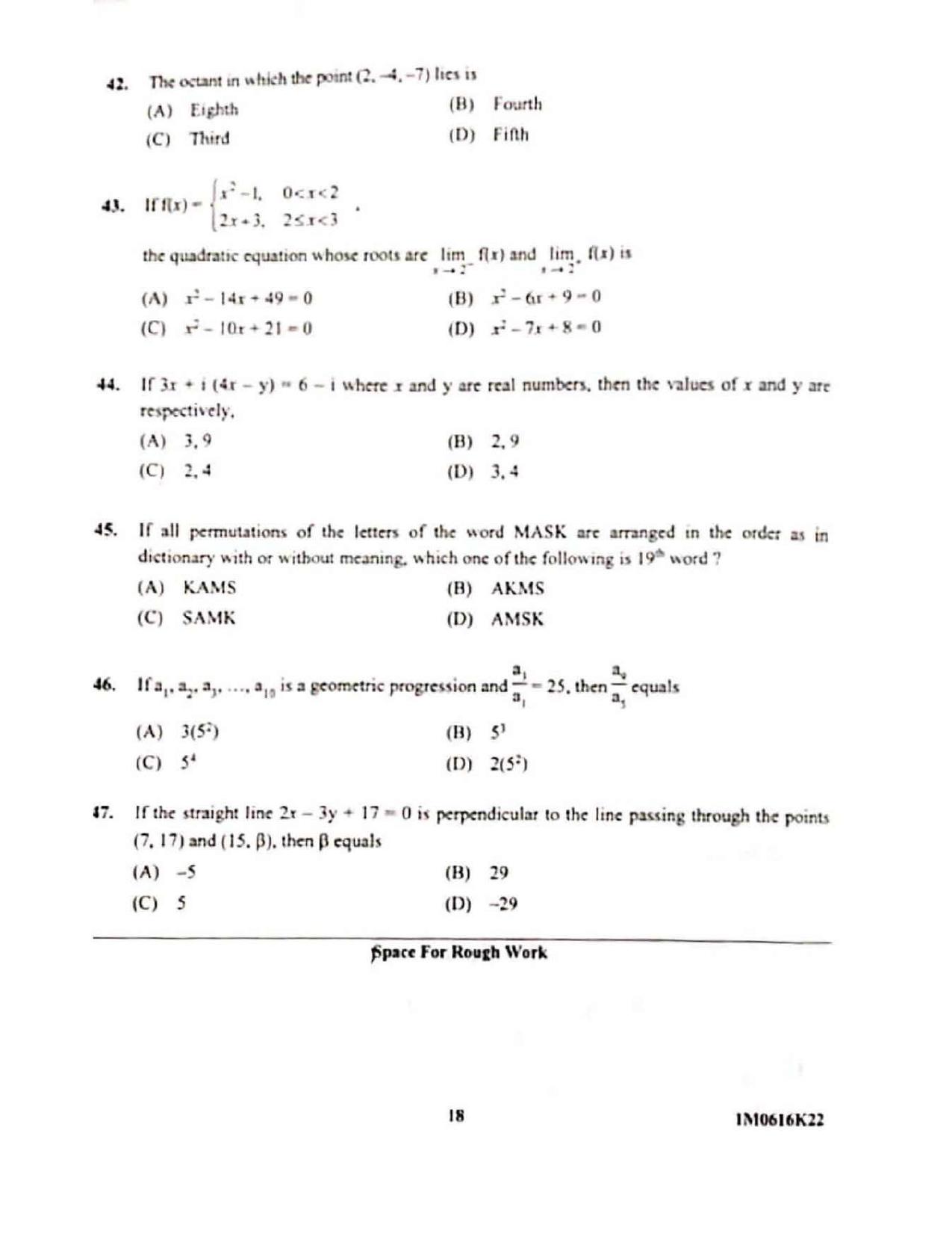 KCET 2022 Mathematics Question Paper - Page 9