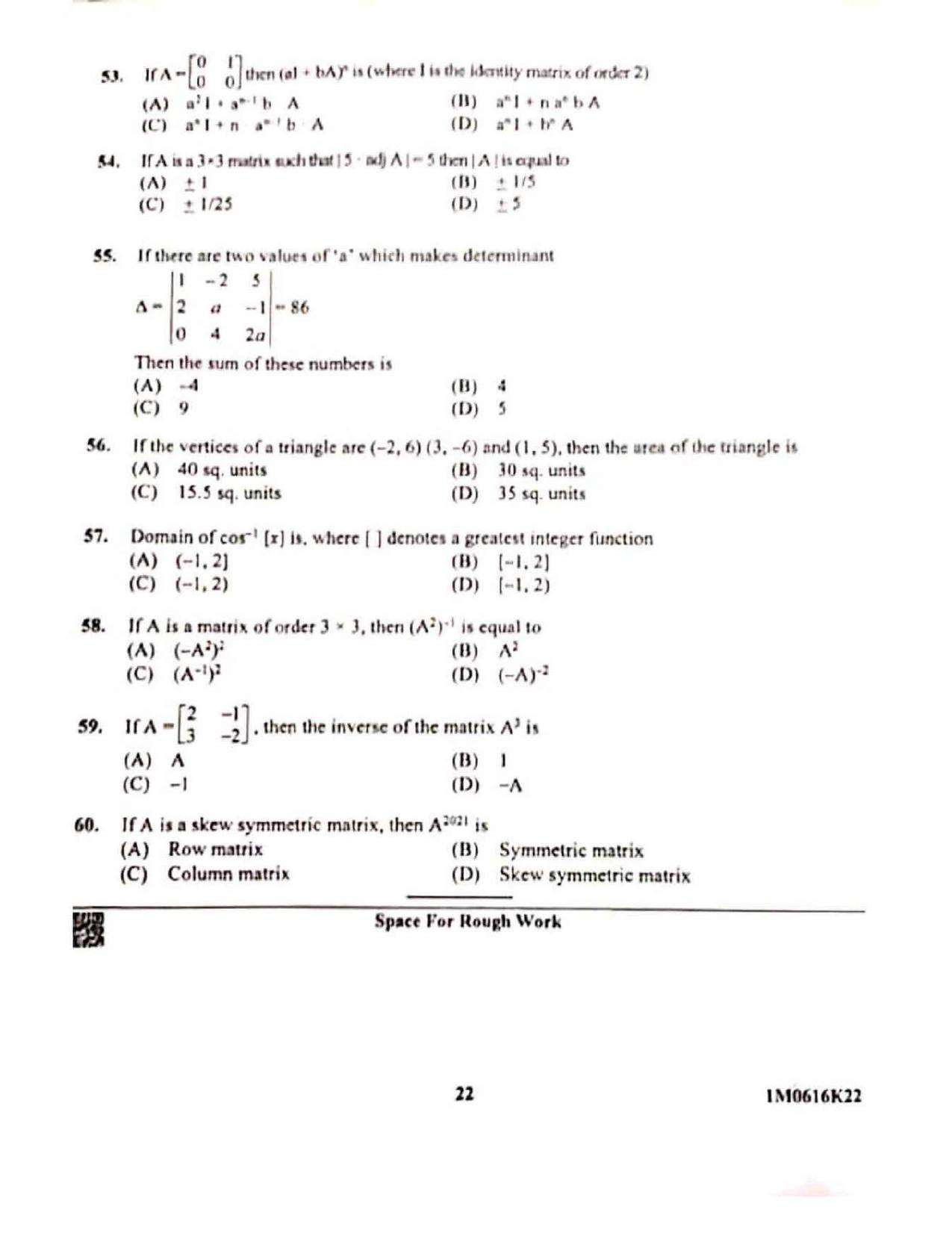 KCET 2022 Mathematics Question Paper - Page 11