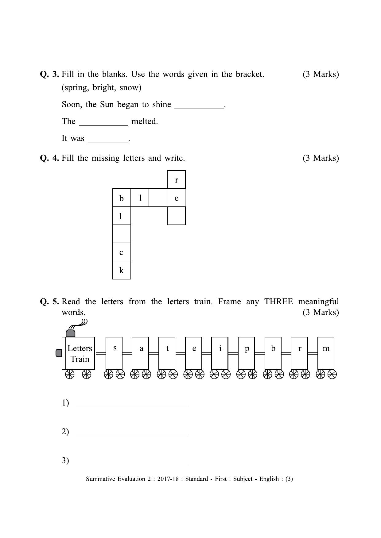 Maharashtra Board Class 1 English (First Language) Sample Question Papers - Page 3