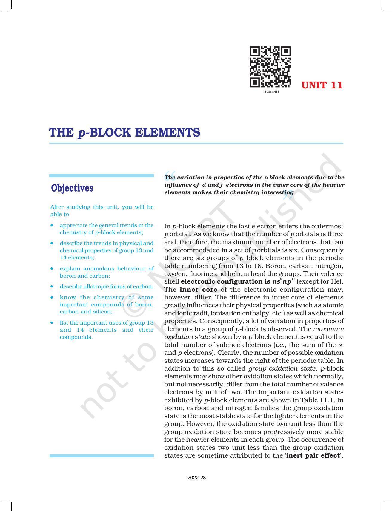 NCERT Book for Class 11 Chemistry Chapter 11 The p-Block Elements - Page 1