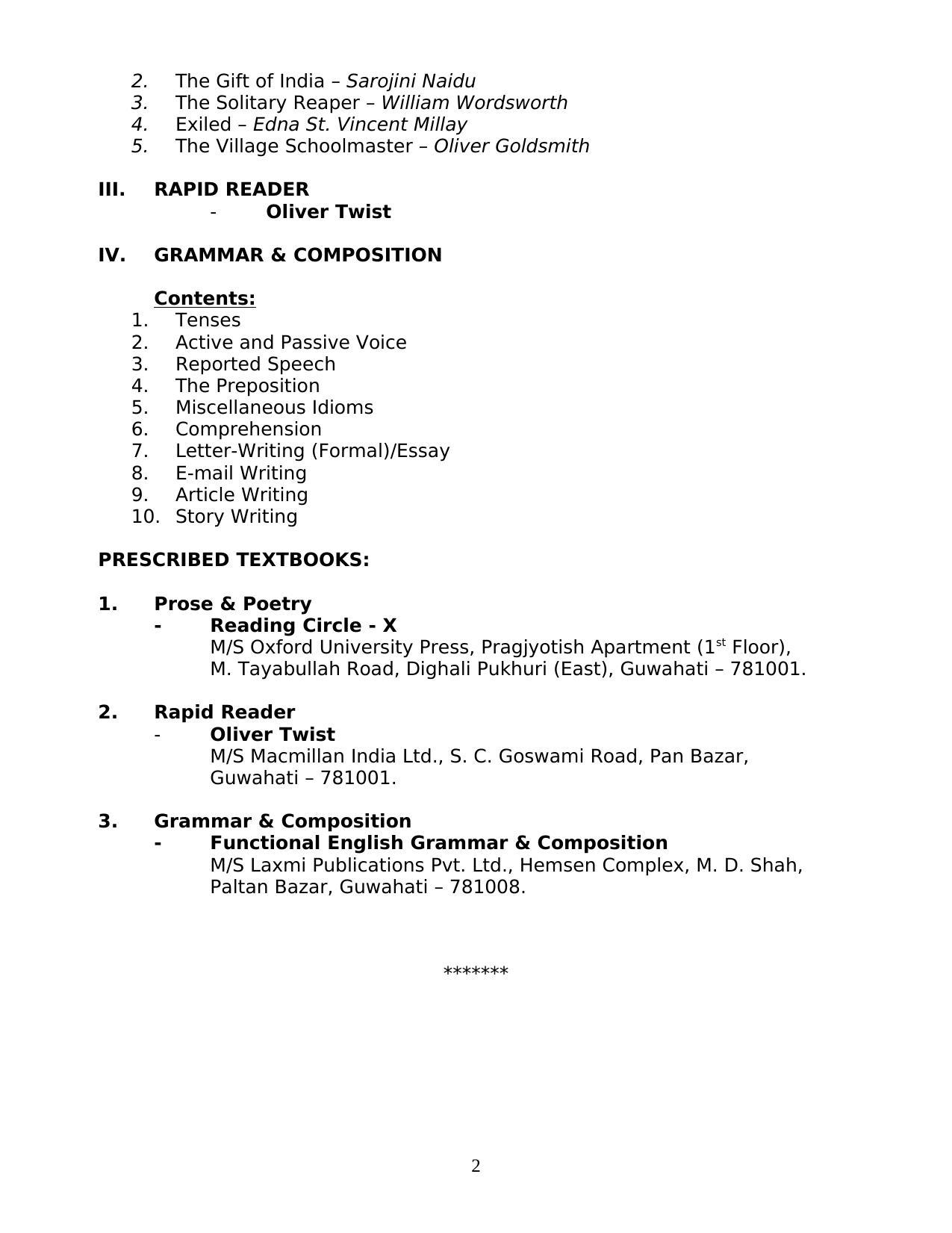MBOSE Class 10 / SSLC Syllabus PDF - Page 2