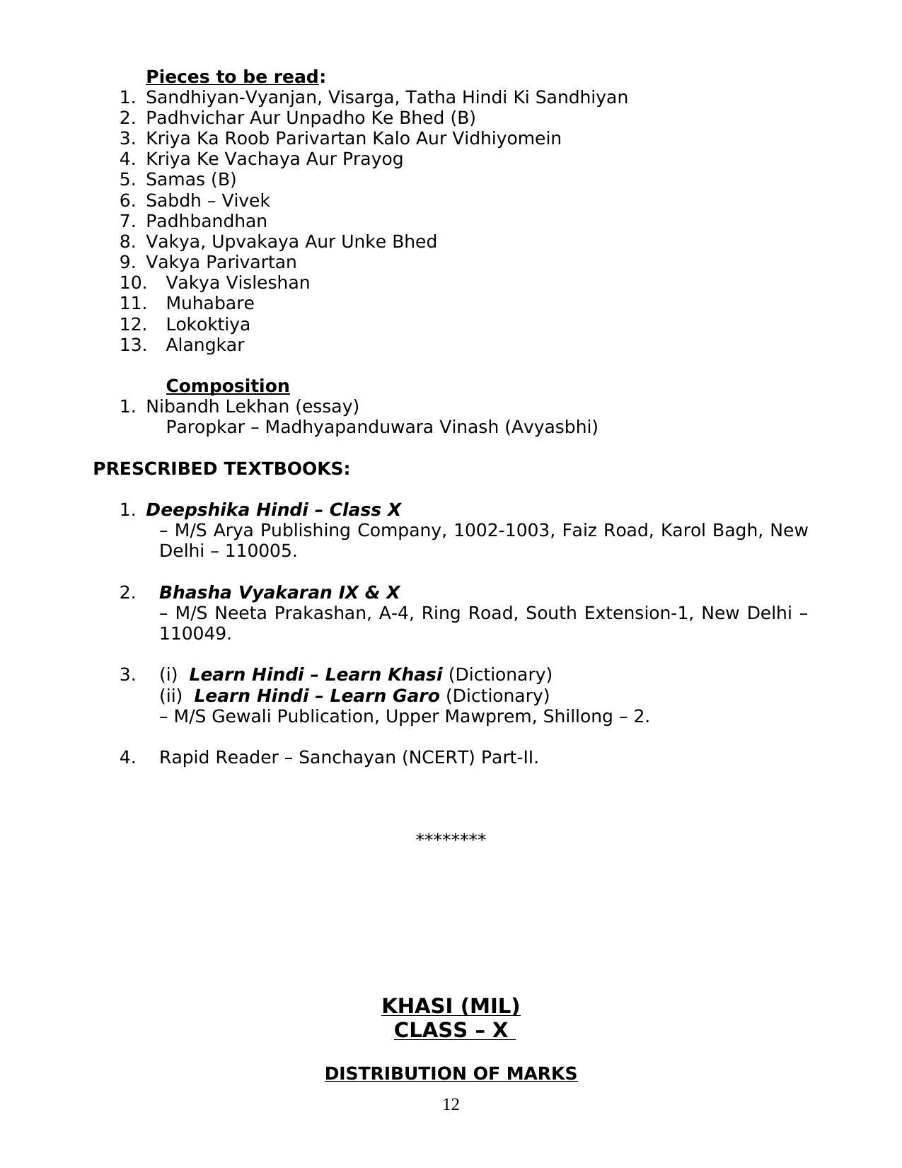 MBOSE Class 10 / SSLC Syllabus PDF - Page 12