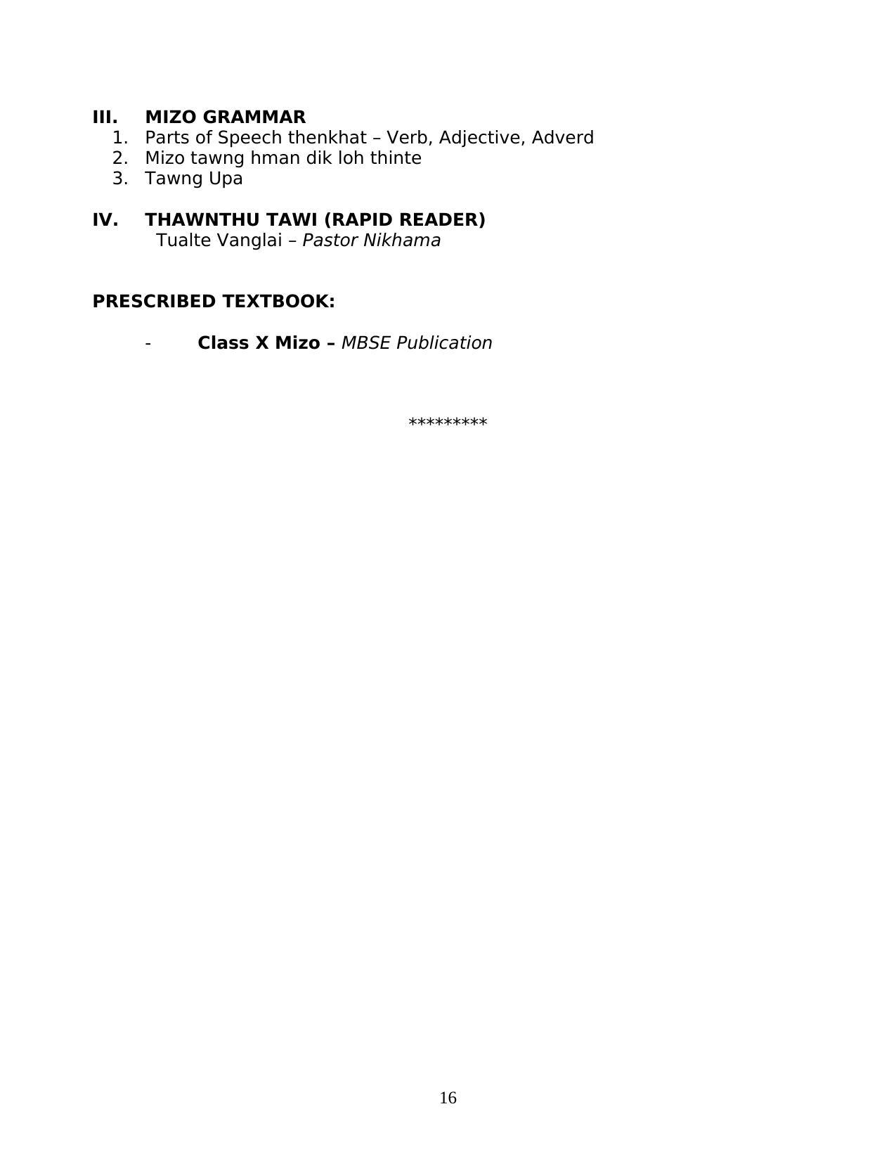 MBOSE Class 10 / SSLC Syllabus PDF - Page 16