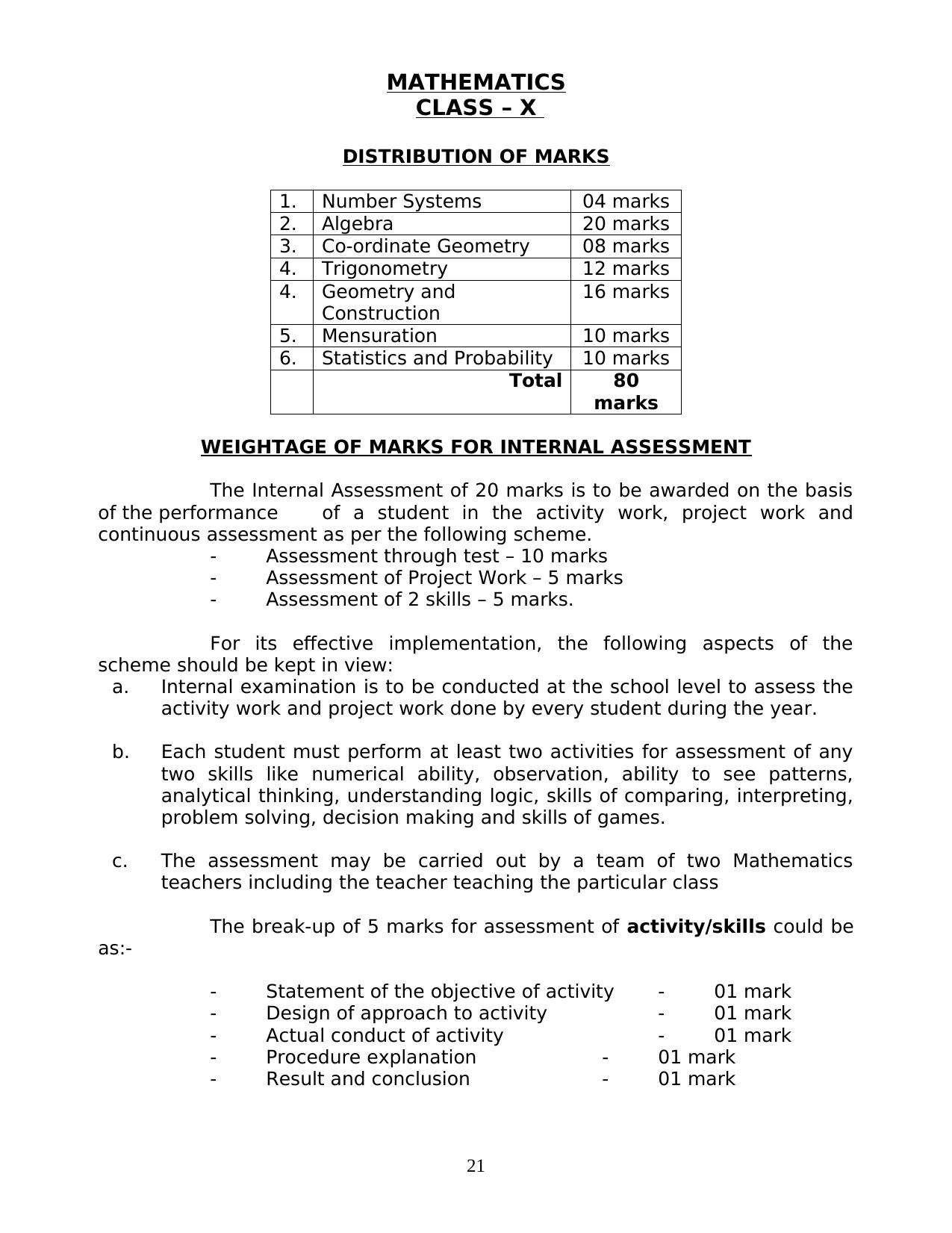 MBOSE Class 10 / SSLC Syllabus PDF - Page 21
