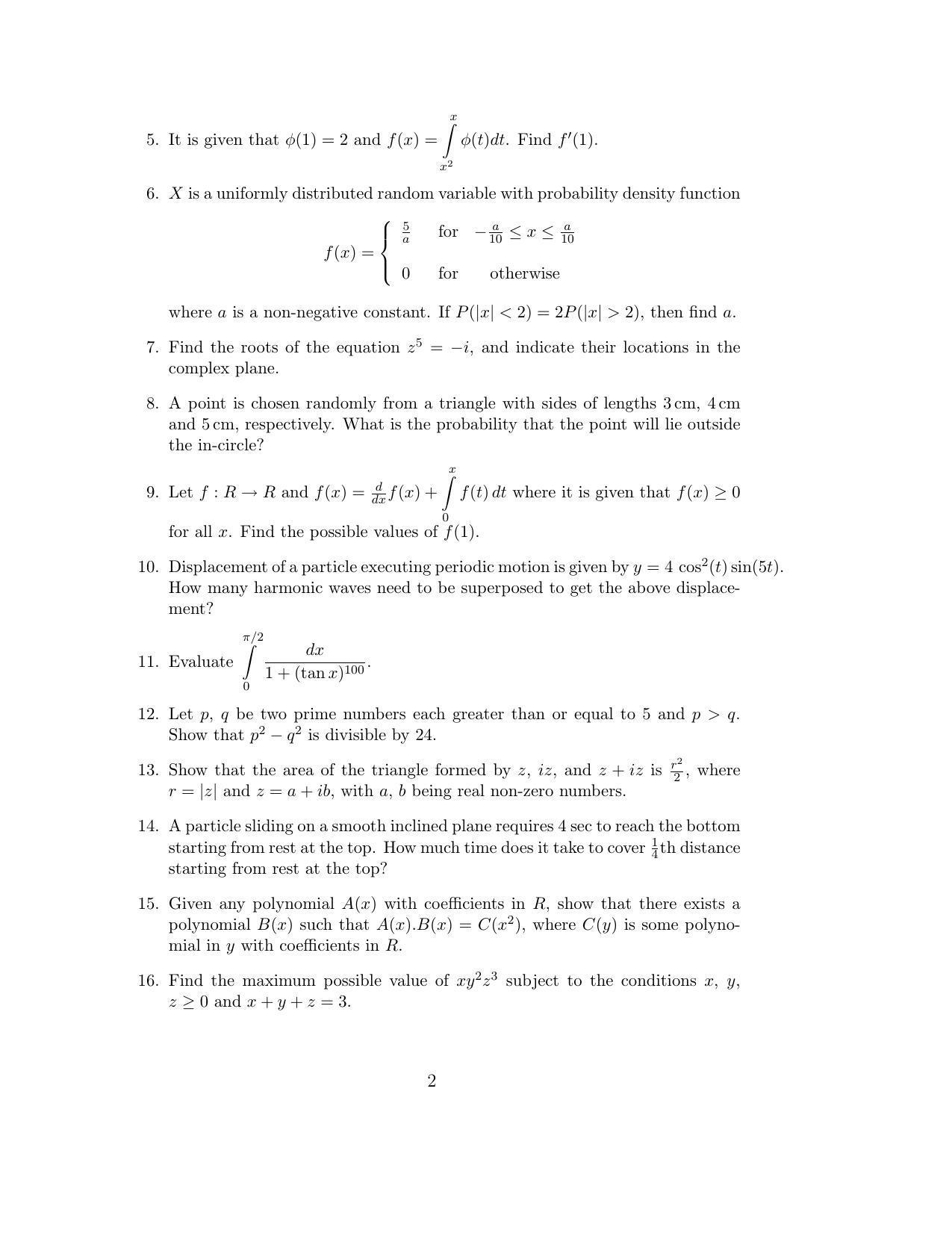 ISI Admission Test JRF in Physics and Applied Mathematics PHB 2015 Sample Paper - Page 2