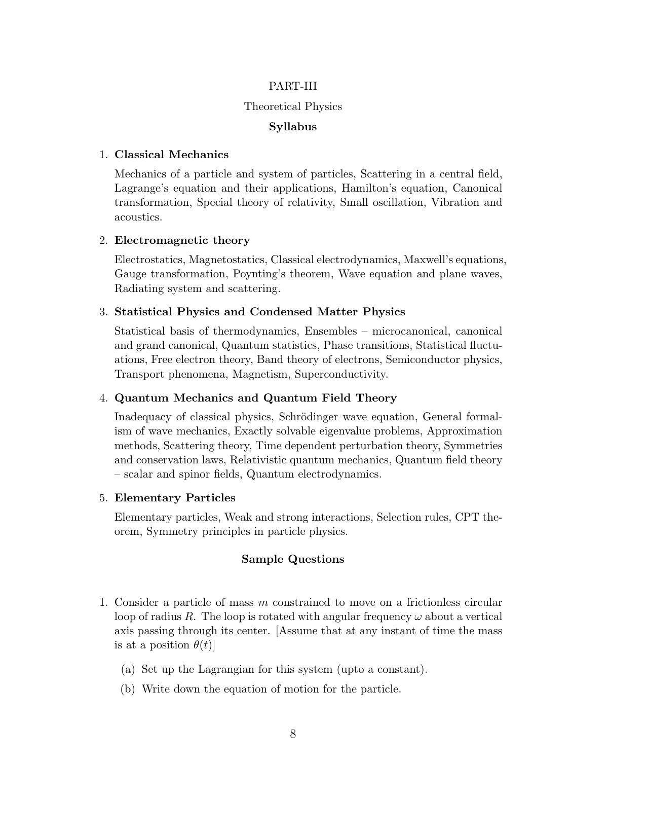 ISI Admission Test JRF in Physics and Applied Mathematics PHB 2015 Sample Paper - Page 8