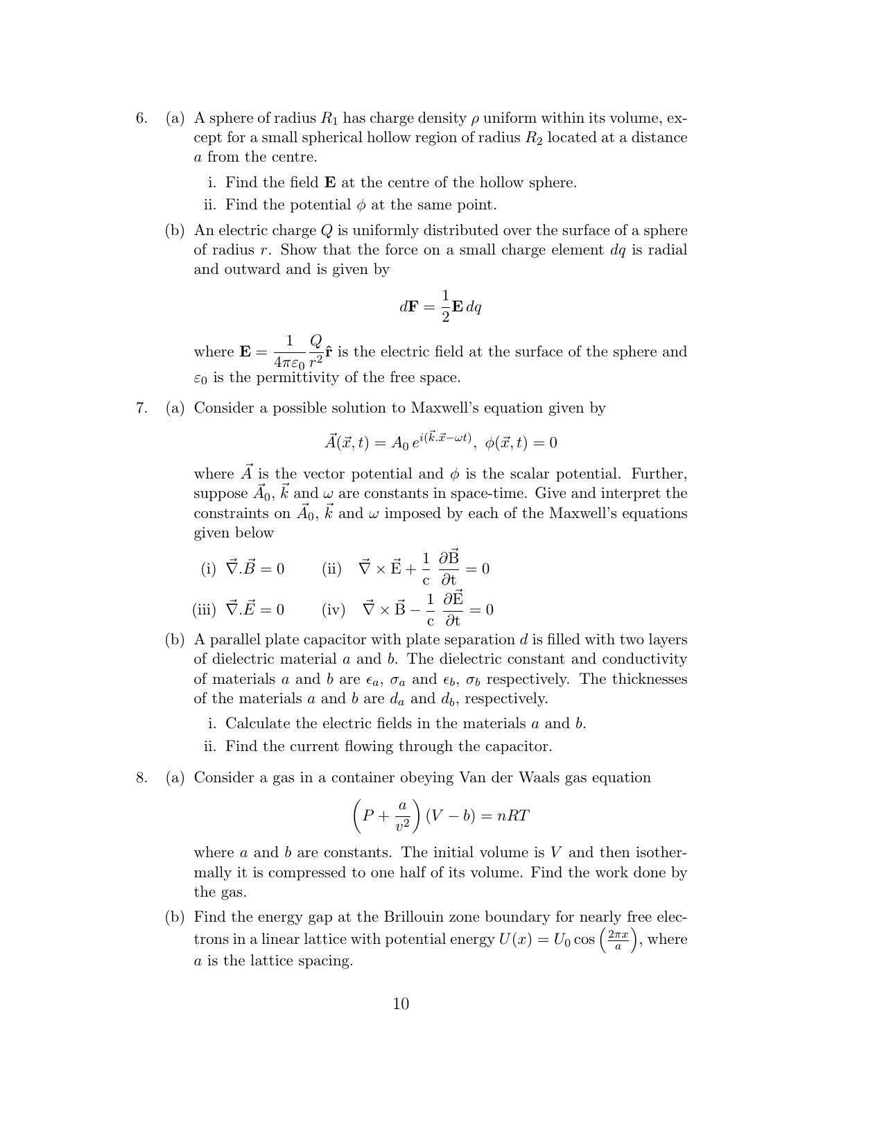 ISI Admission Test JRF in Physics and Applied Mathematics PHB 2015 Sample Paper - Page 10