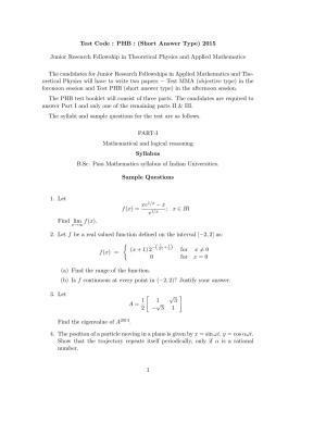ISI Admission Test JRF in Physics and Applied Mathematics PHB 2015 Sample Paper