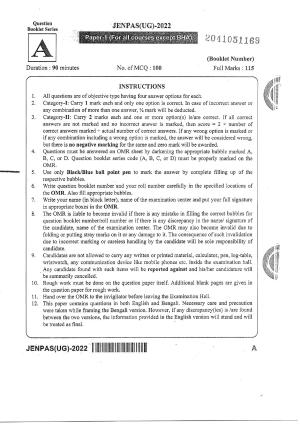 JENPAS (UG) 2022 Paper I (For all Courses Except BHA) Question Paper