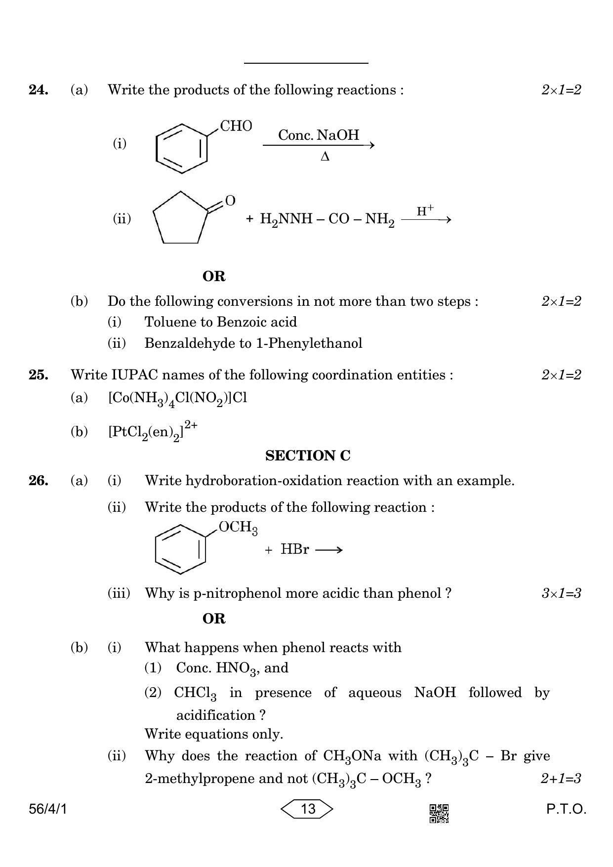 CBSE Class 12 56-4-1 Chemistry 2023 Question Paper - Page 13