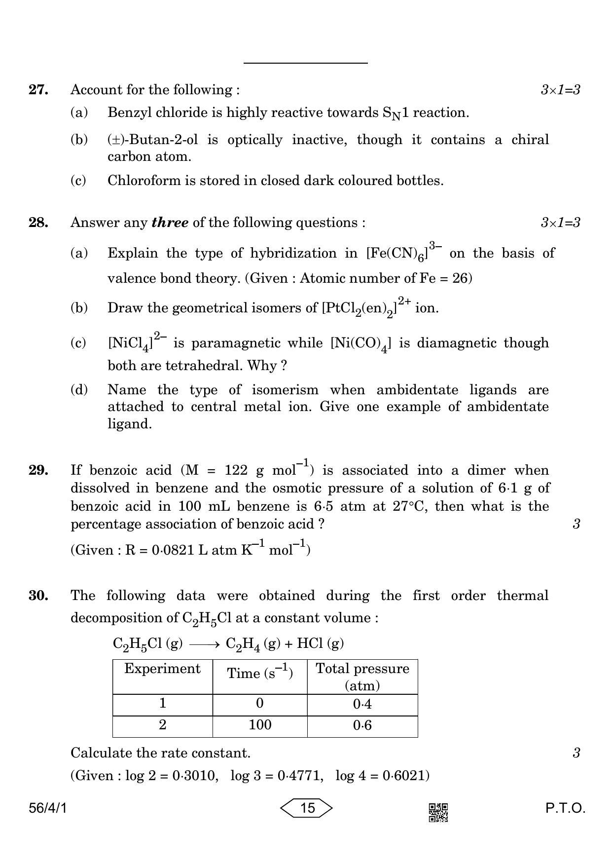 CBSE Class 12 56-4-1 Chemistry 2023 Question Paper - Page 15