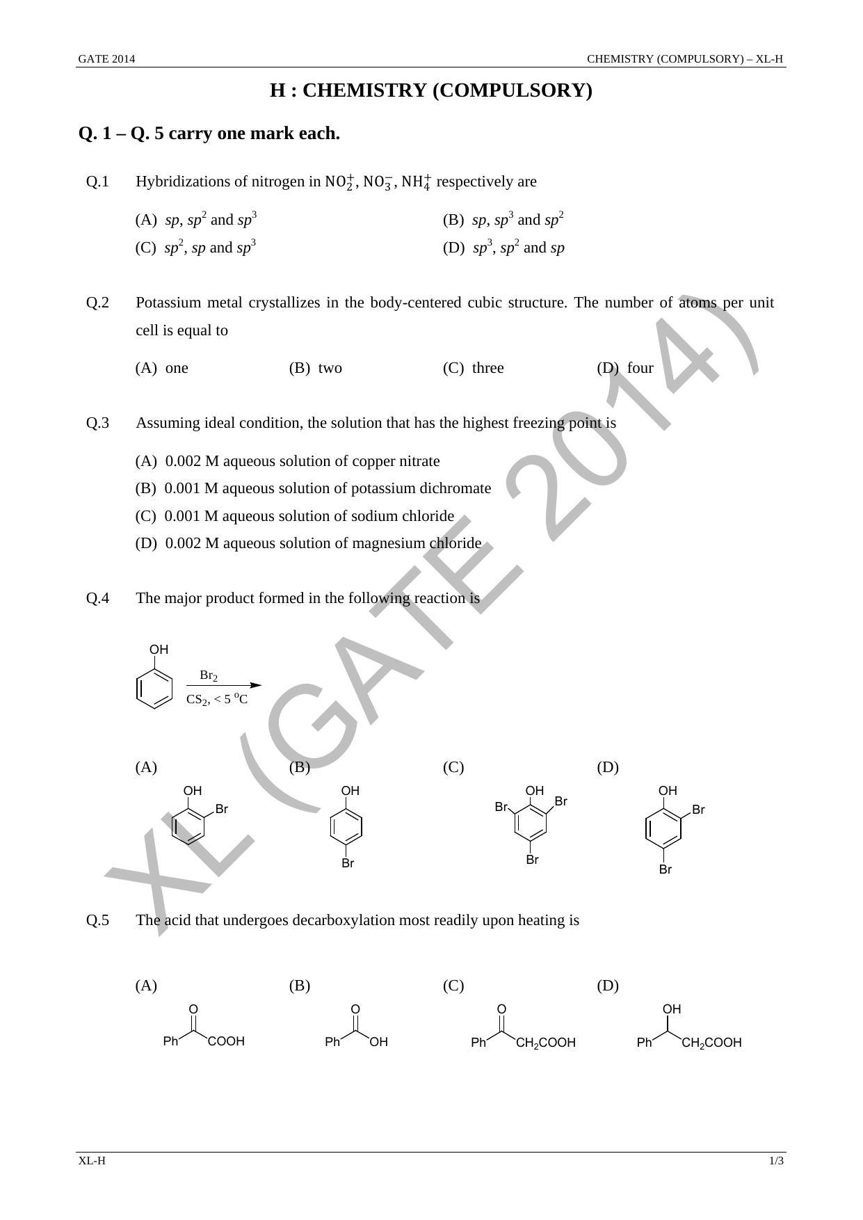 GATE 2014 Life Sciences (XL) Question Paper with Answer Key - Page 7