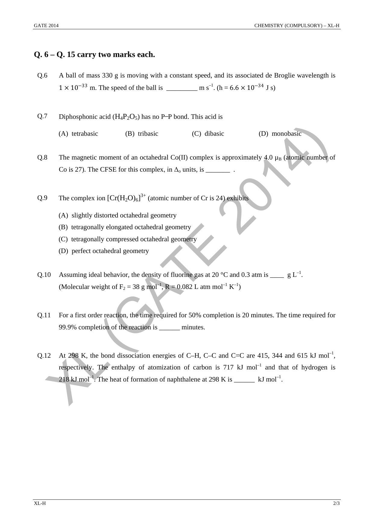 GATE 2014 Life Sciences (XL) Question Paper with Answer Key - Page 8