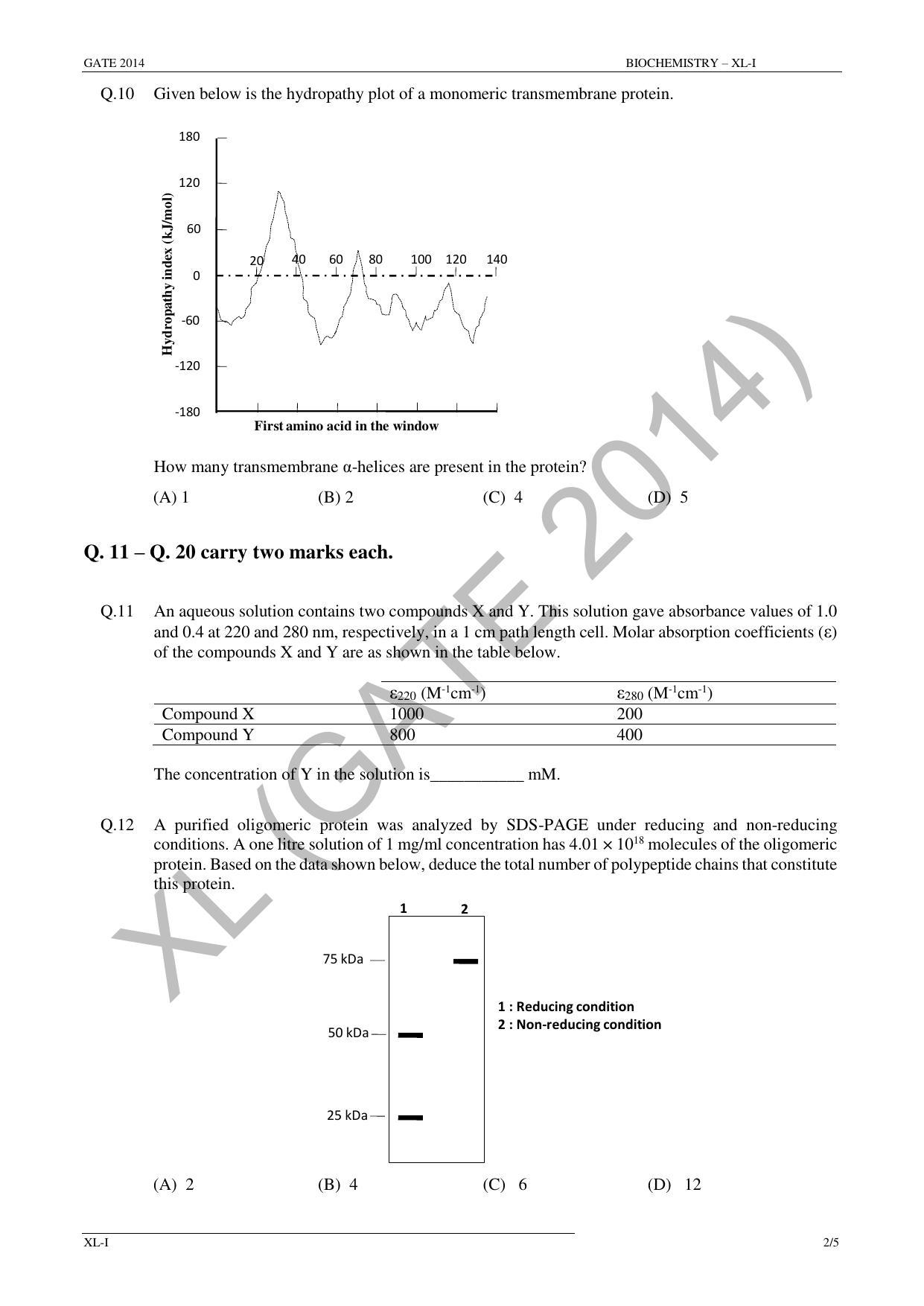GATE 2014 Life Sciences (XL) Question Paper with Answer Key - Page 11