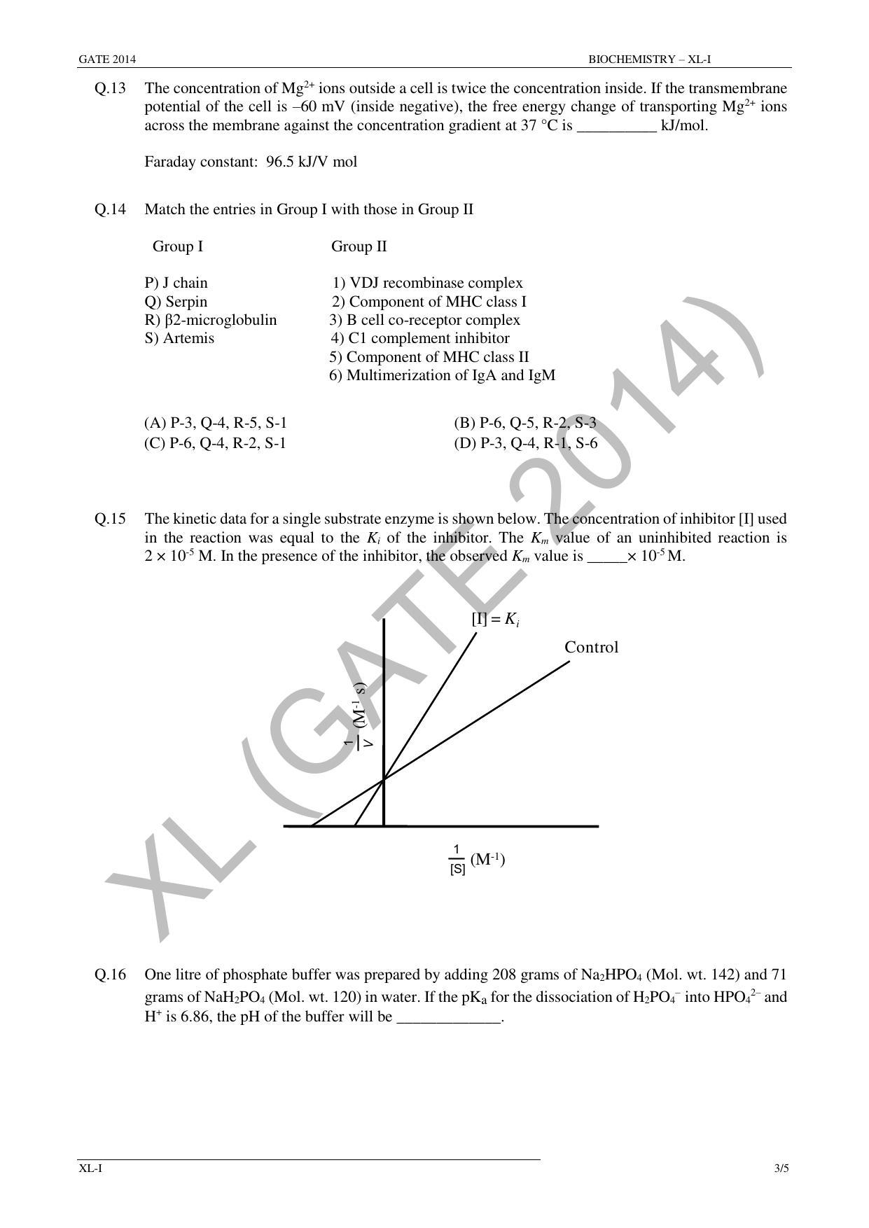 GATE 2014 Life Sciences (XL) Question Paper with Answer Key - Page 12