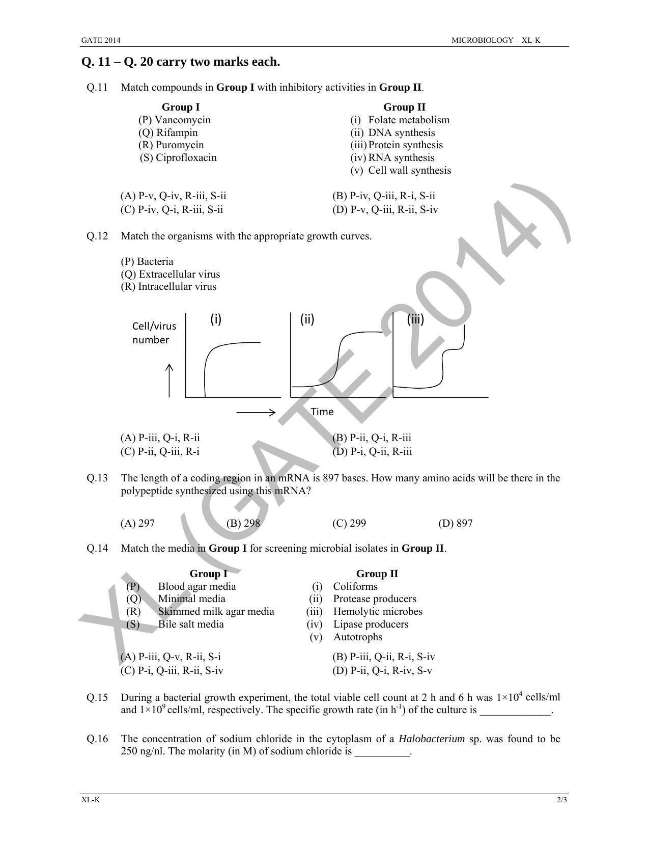 GATE 2014 Life Sciences (XL) Question Paper with Answer Key - Page 23