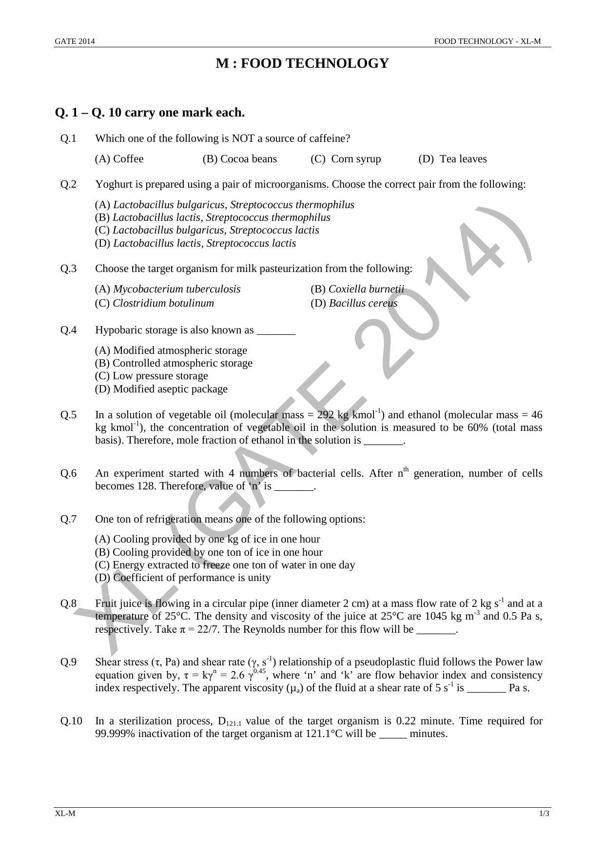 GATE 2014 Life Sciences (XL) Question Paper with Answer Key - Page 29