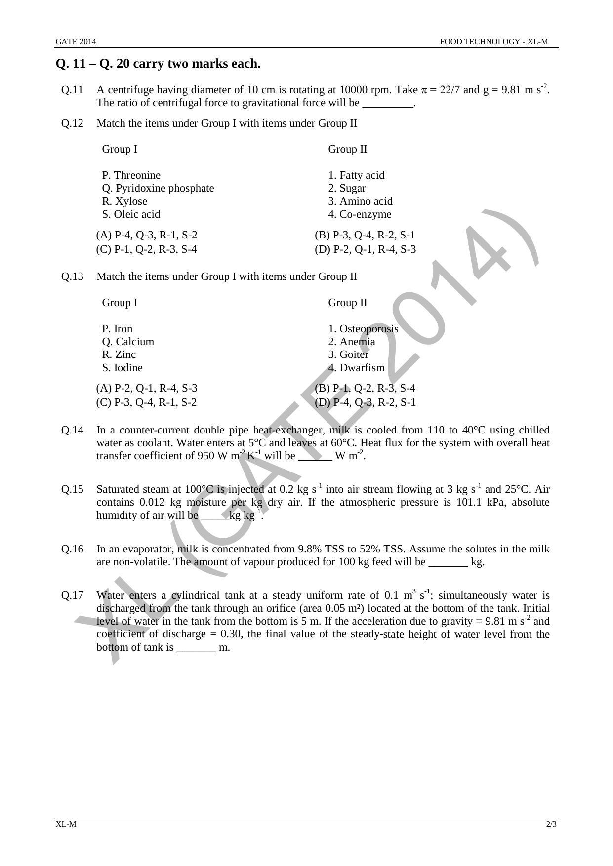 GATE 2014 Life Sciences (XL) Question Paper with Answer Key - Page 30