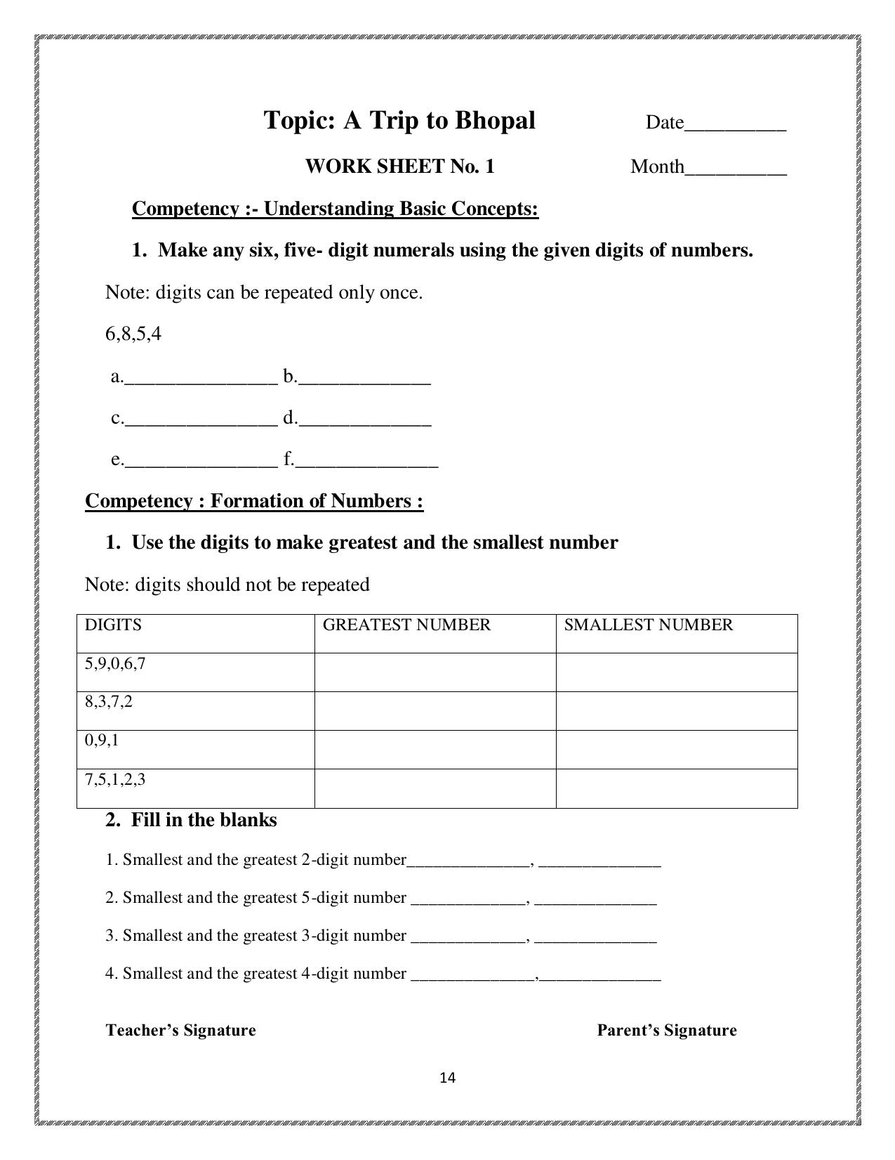 Worksheet for Class 4 Maths Trip to Bhopal Assignment 3 - Page 1