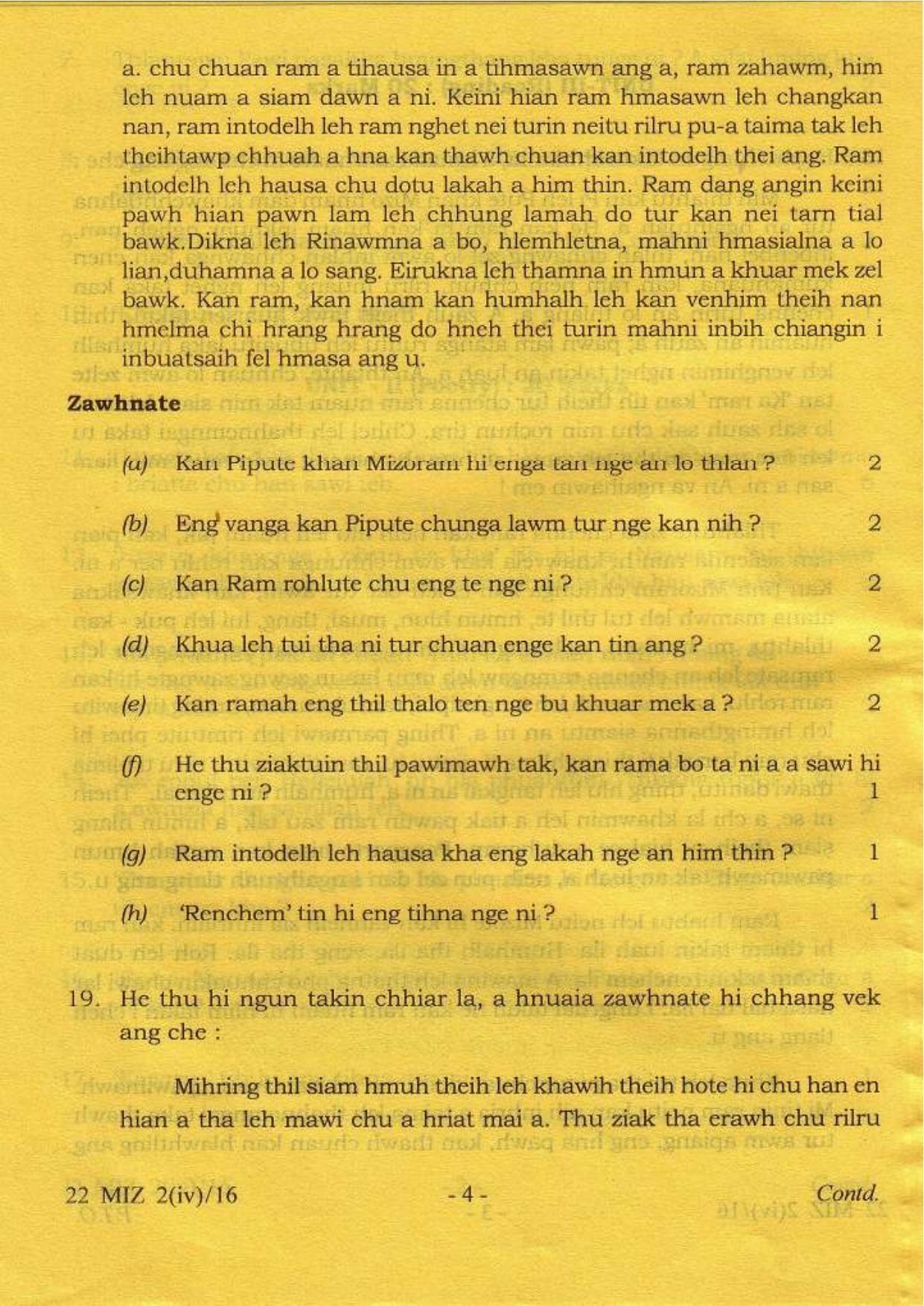 COHSEM Class 12 Mizo (M.I.L.) 2016 Question Papers - Page 4