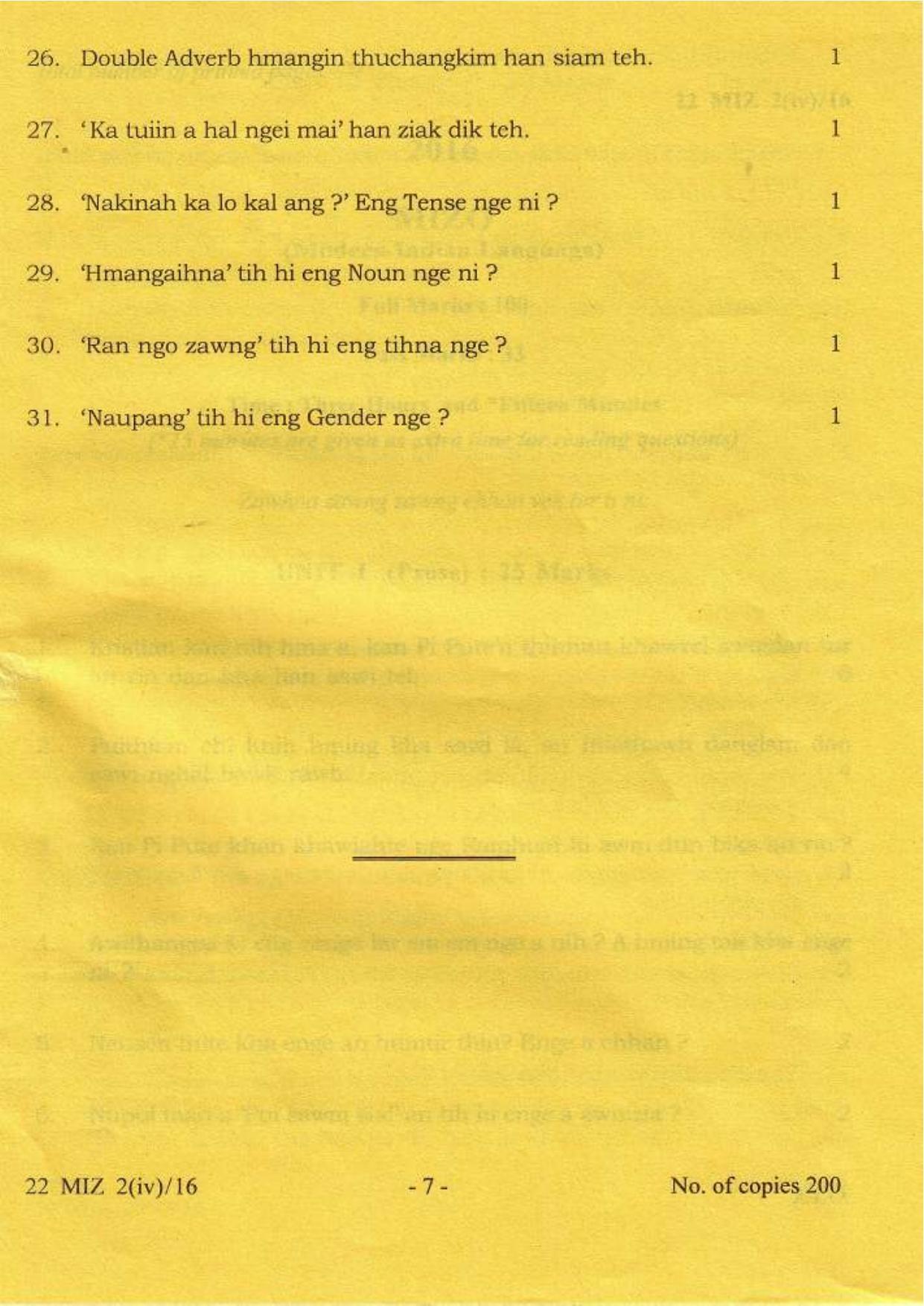 COHSEM Class 12 Mizo (M.I.L.) 2016 Question Papers - Page 7