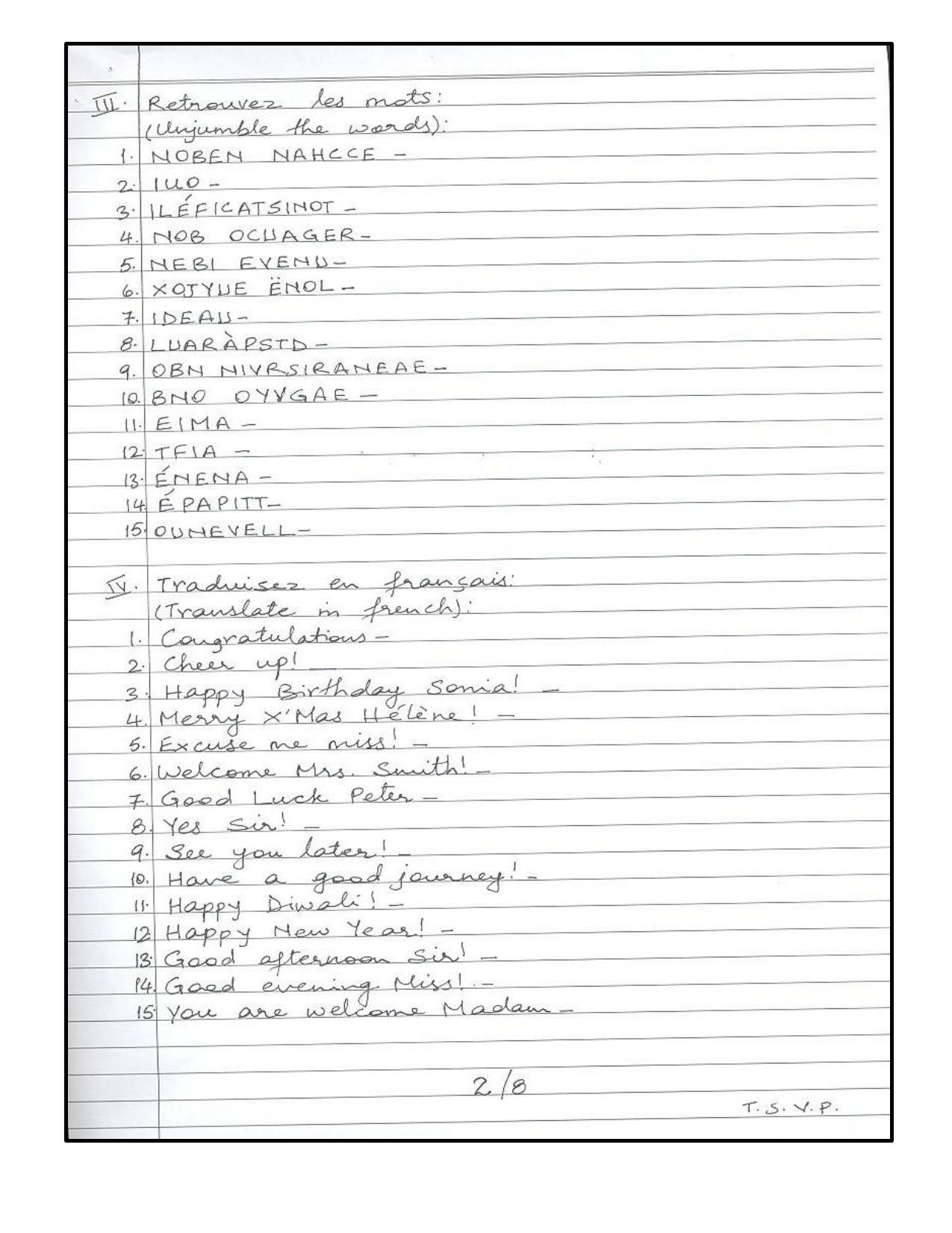 Worksheet for Class 3 French Assignment 3 - Page 2