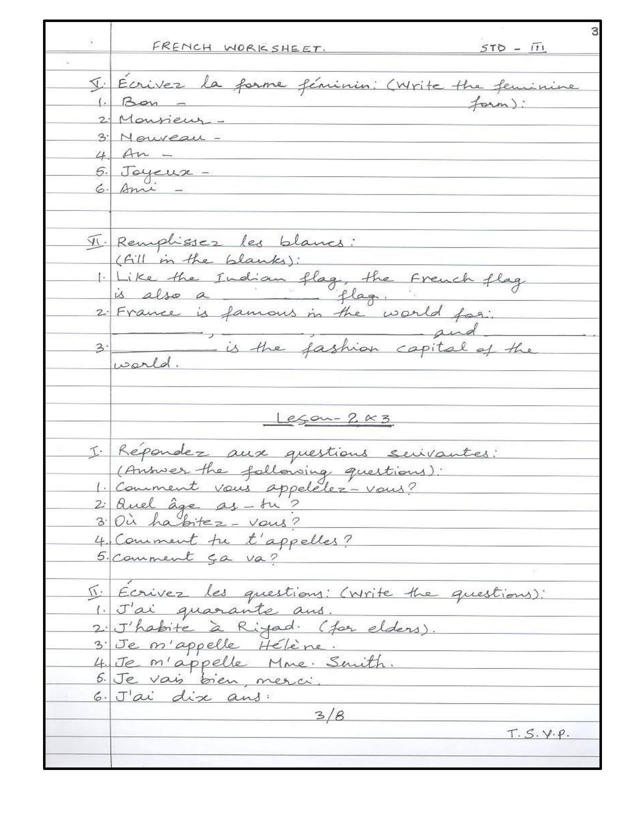 Worksheet for Class 3 French Assignment 3 - Page 3