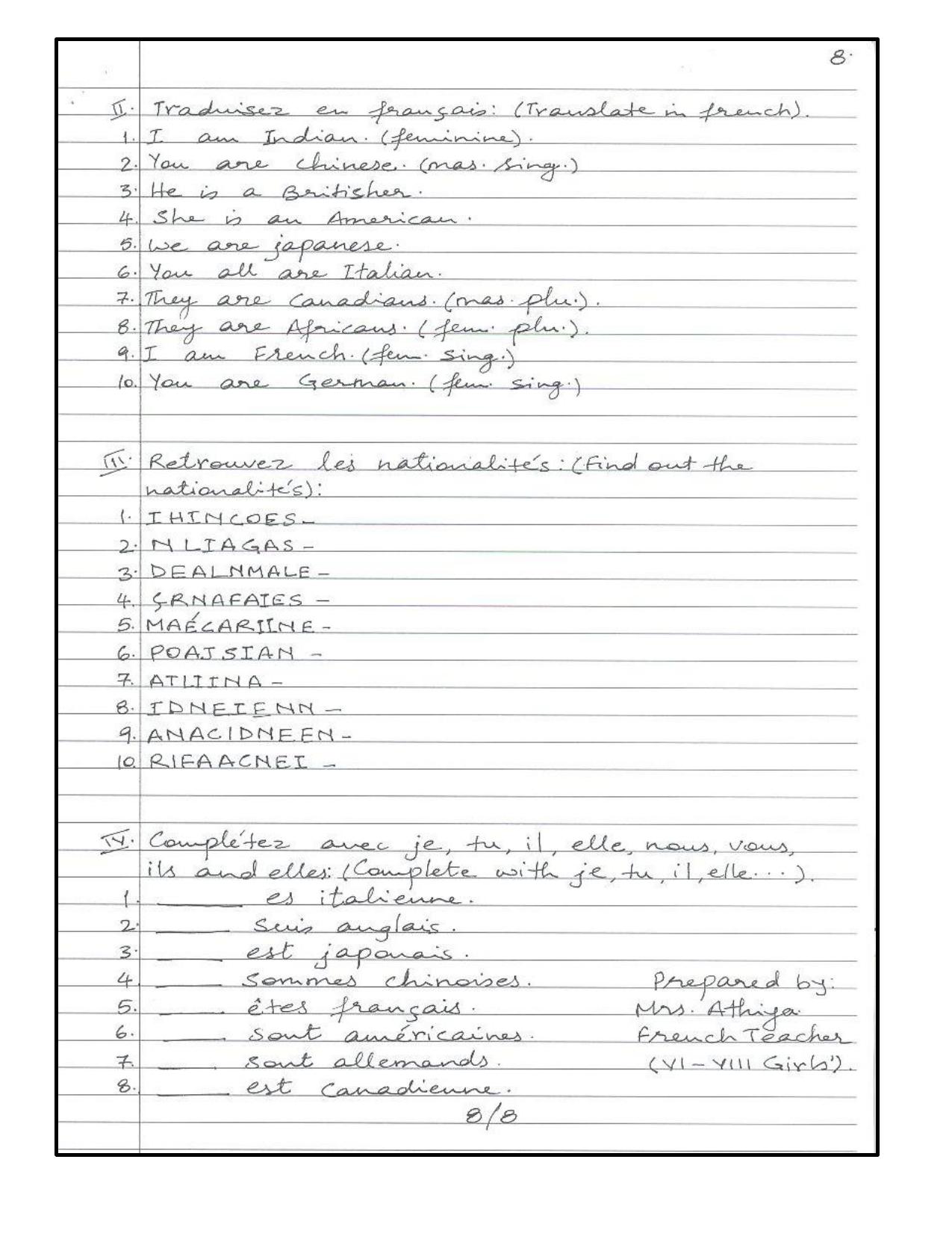 Worksheet for Class 3 French Assignment 3 - Page 8