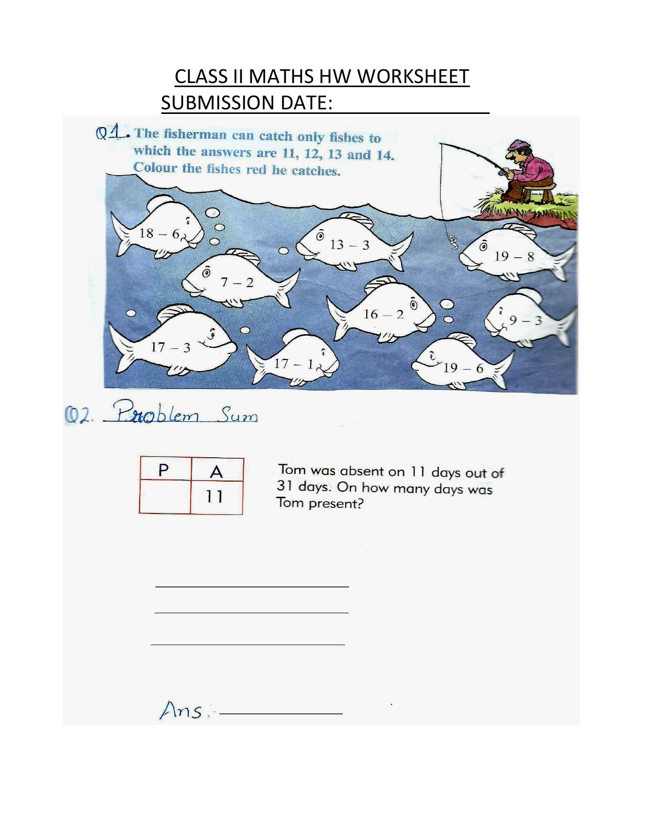 Worksheets for Class 2 Maths Assignment 118 Subraction - Page 1