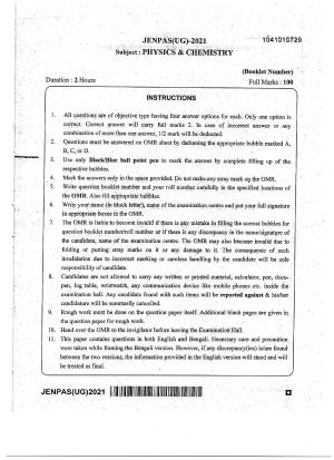 JENPAS (UG) 2021 Physics Chemistry Question Paper