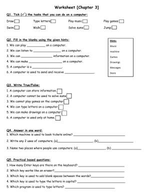Worksheet for Class 1 Computer Science Uses of a Computer Assignment 1